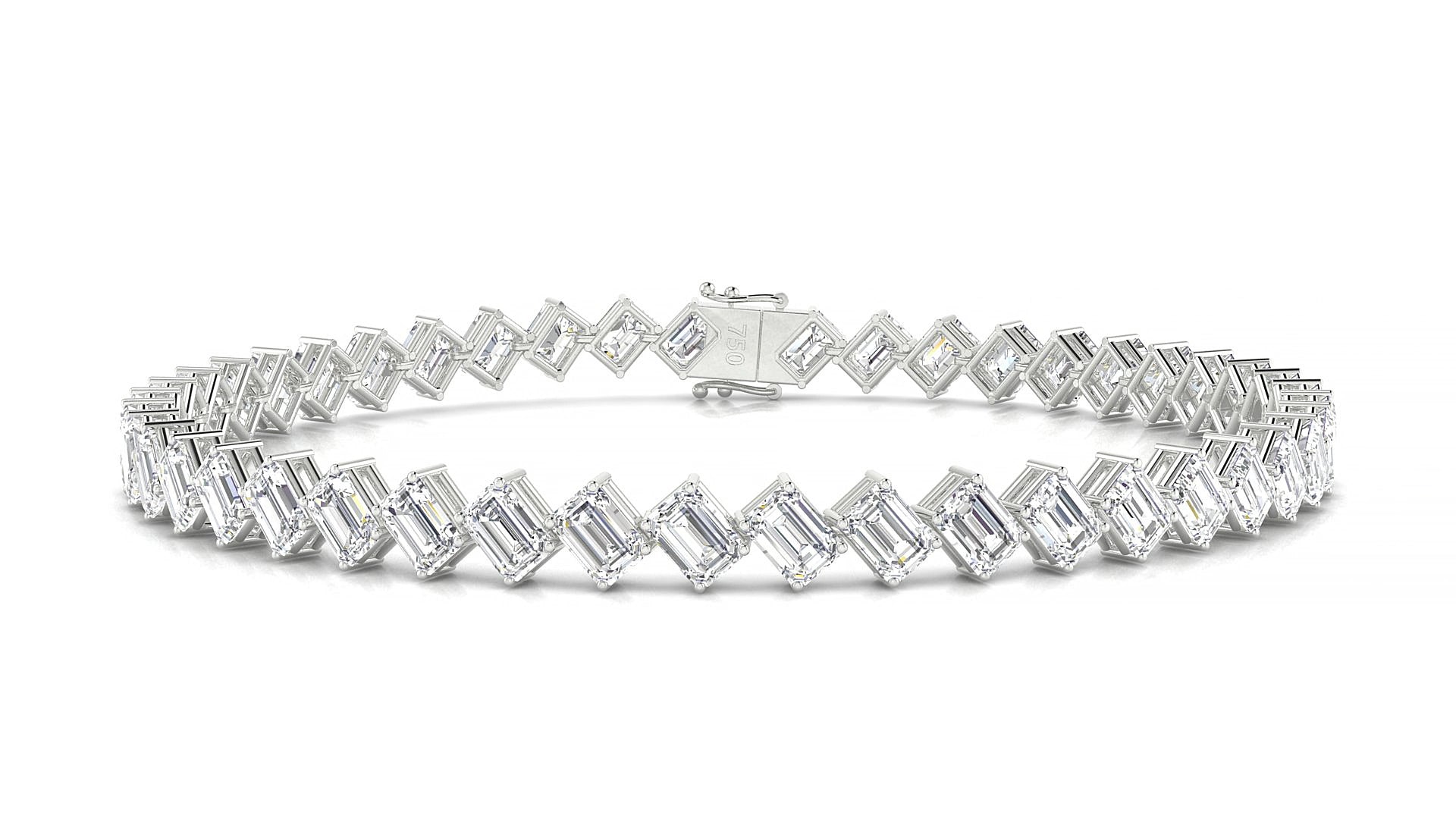 Bogotá | 18k White Gold 4.1 x 2.9 mm Emerald Natural Diamond 15 cm Tennis Bracelet