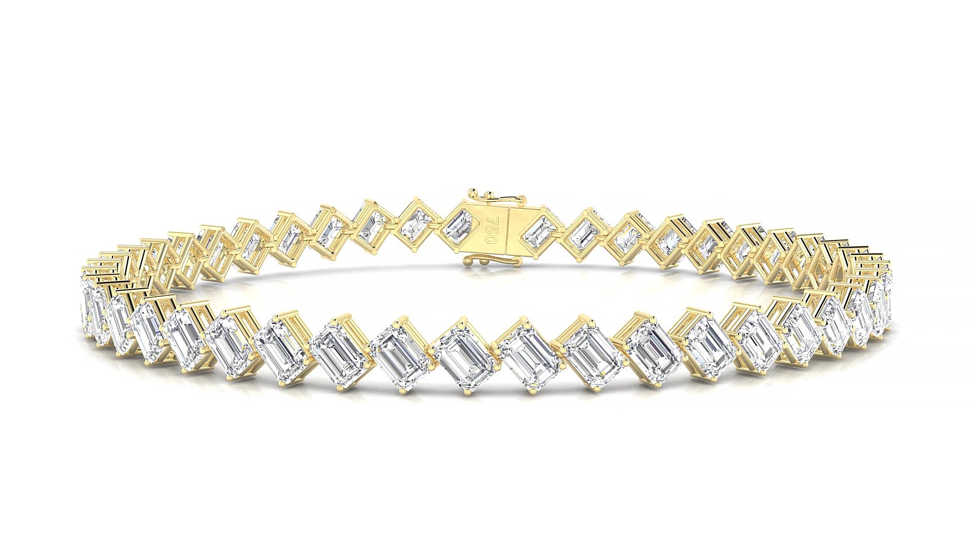 Bogotá | 18k Yellow Gold 4.1 x 2.9 mm Emerald Natural Diamond 15 cm Tennis Bracelet