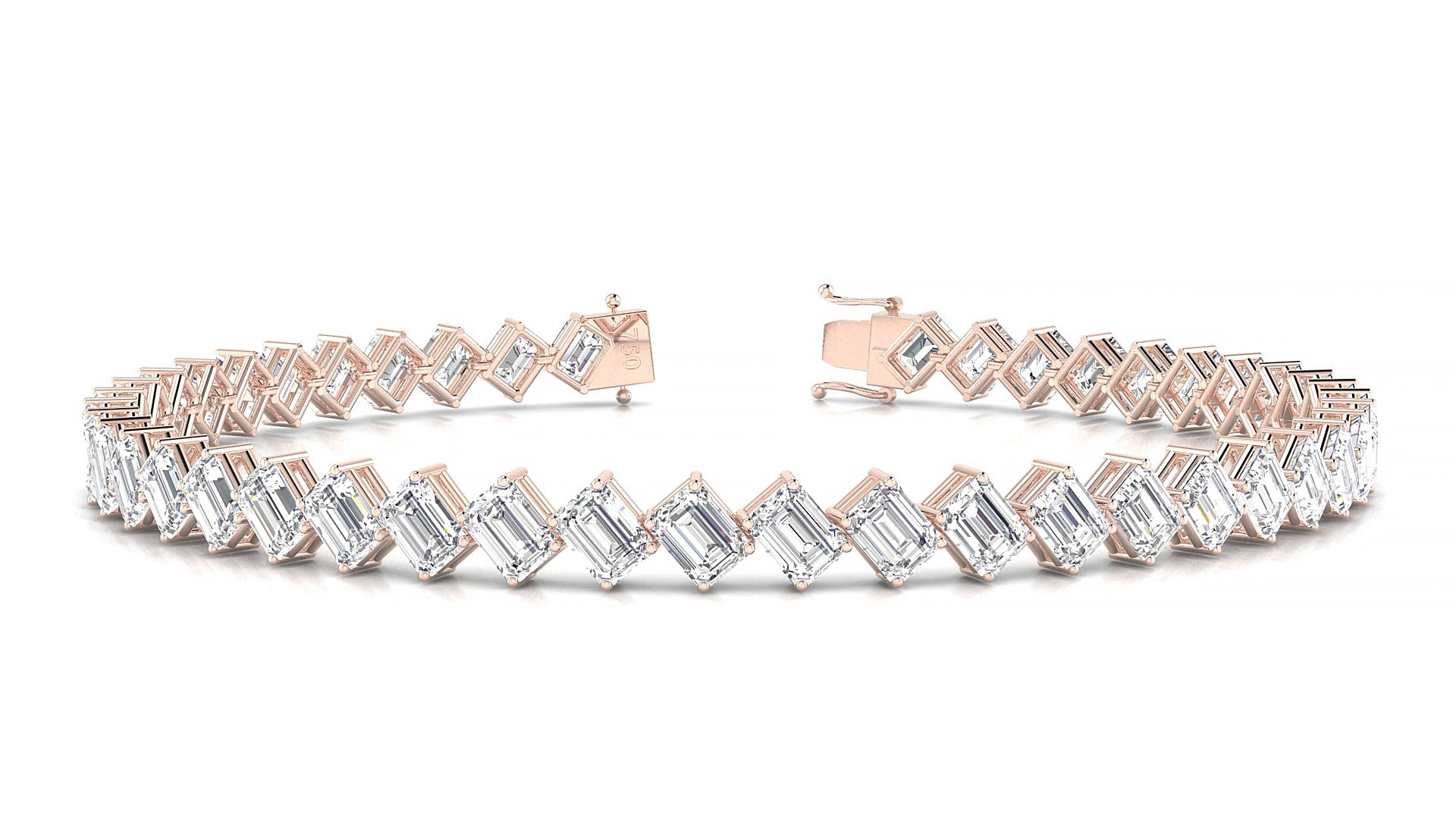 Bogotá | 18k Rose Gold 4.1 x 2.9 mm Emerald Natural Diamond 15 cm Tennis Bracelet