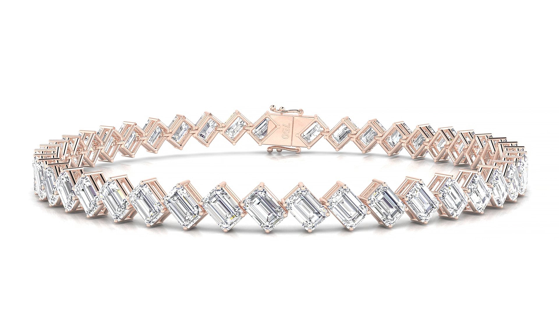 Bogotá | 18k Rose Gold 4.6 x 3.2 mm Emerald Natural Diamond 15 cm Tennis Bracelet