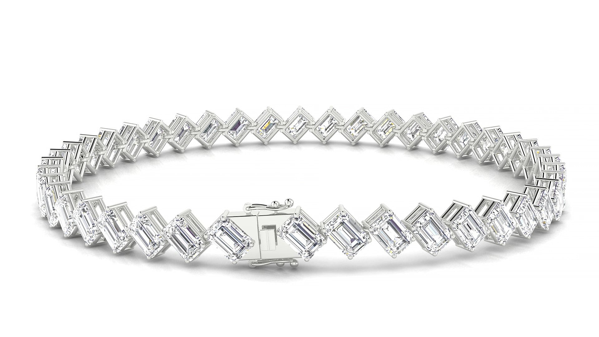 Bogotá | 18k White Gold 4.6 x 3.2 mm Emerald Lab-Grown Diamond 15 cm Tennis Bracelet