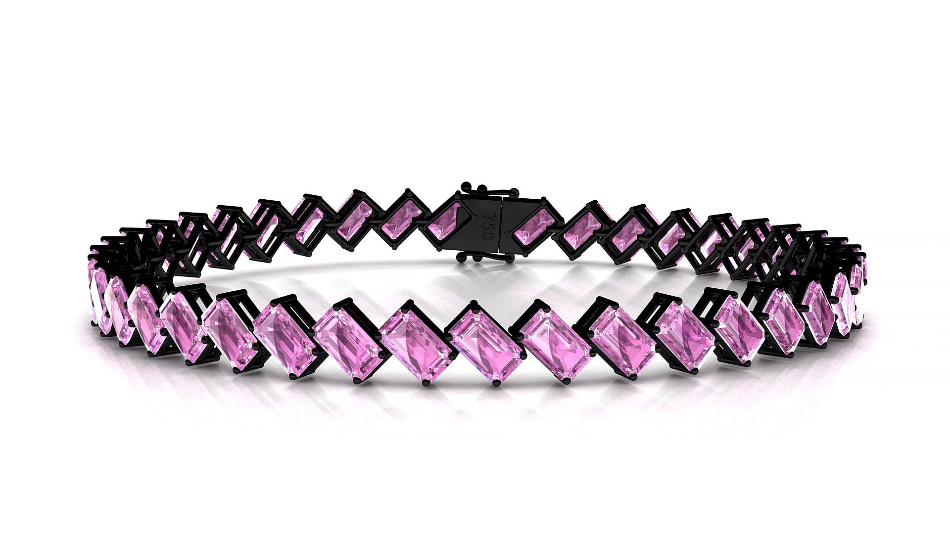 Bogotá | 18k Black Gold 5 x 3 mm Emerald Natural Pink Sapphire 20 cm Tennis Bracelet