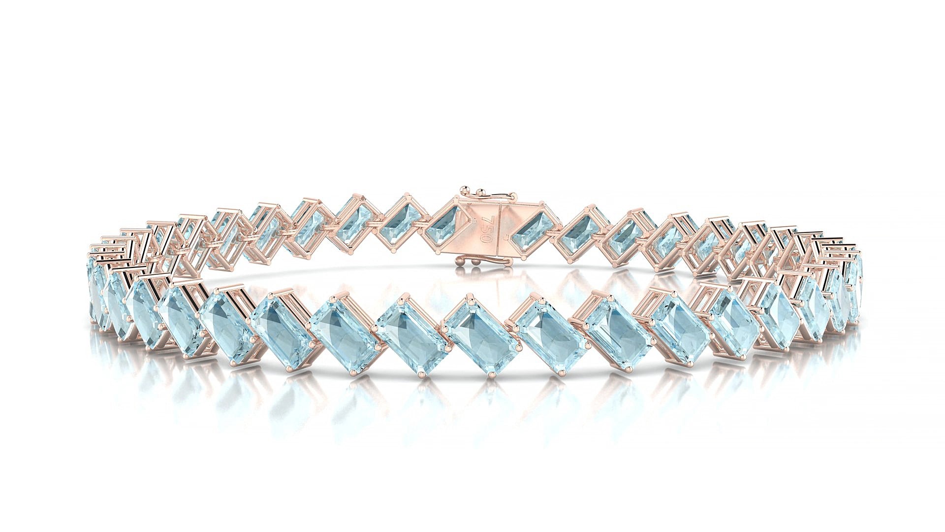 Bogotá | 18k Rose Gold 5 x 3 mm Emerald Natural Aquamarine 17 cm Tennis Bracelet