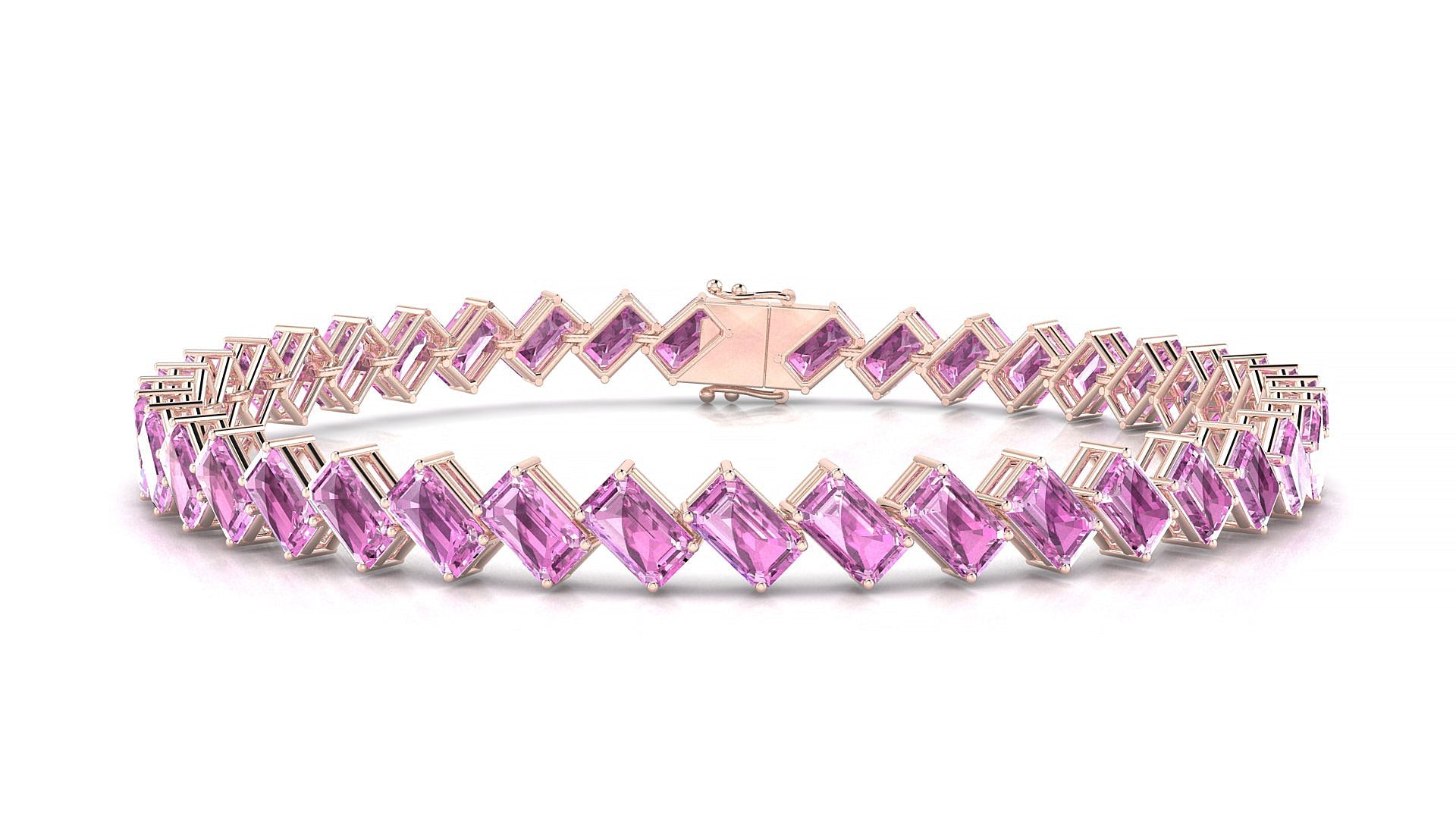 Bogotá | 18k Rose Gold 5 x 3 mm Emerald Natural Pink Sapphire Tennis Bracelet