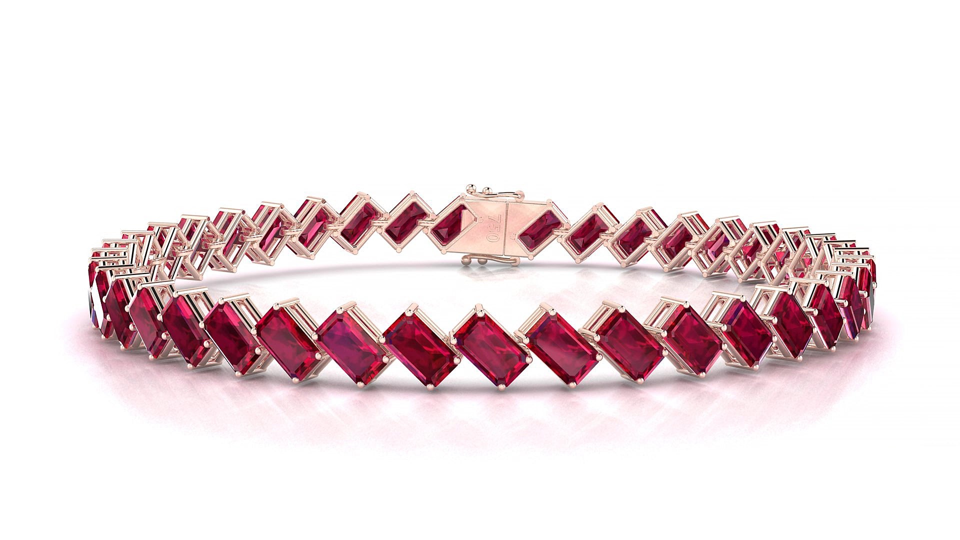 Bogotá | 18k Rose Gold 5 x 3 mm Emerald Natural Ruby 15 cm Tennis Bracelet