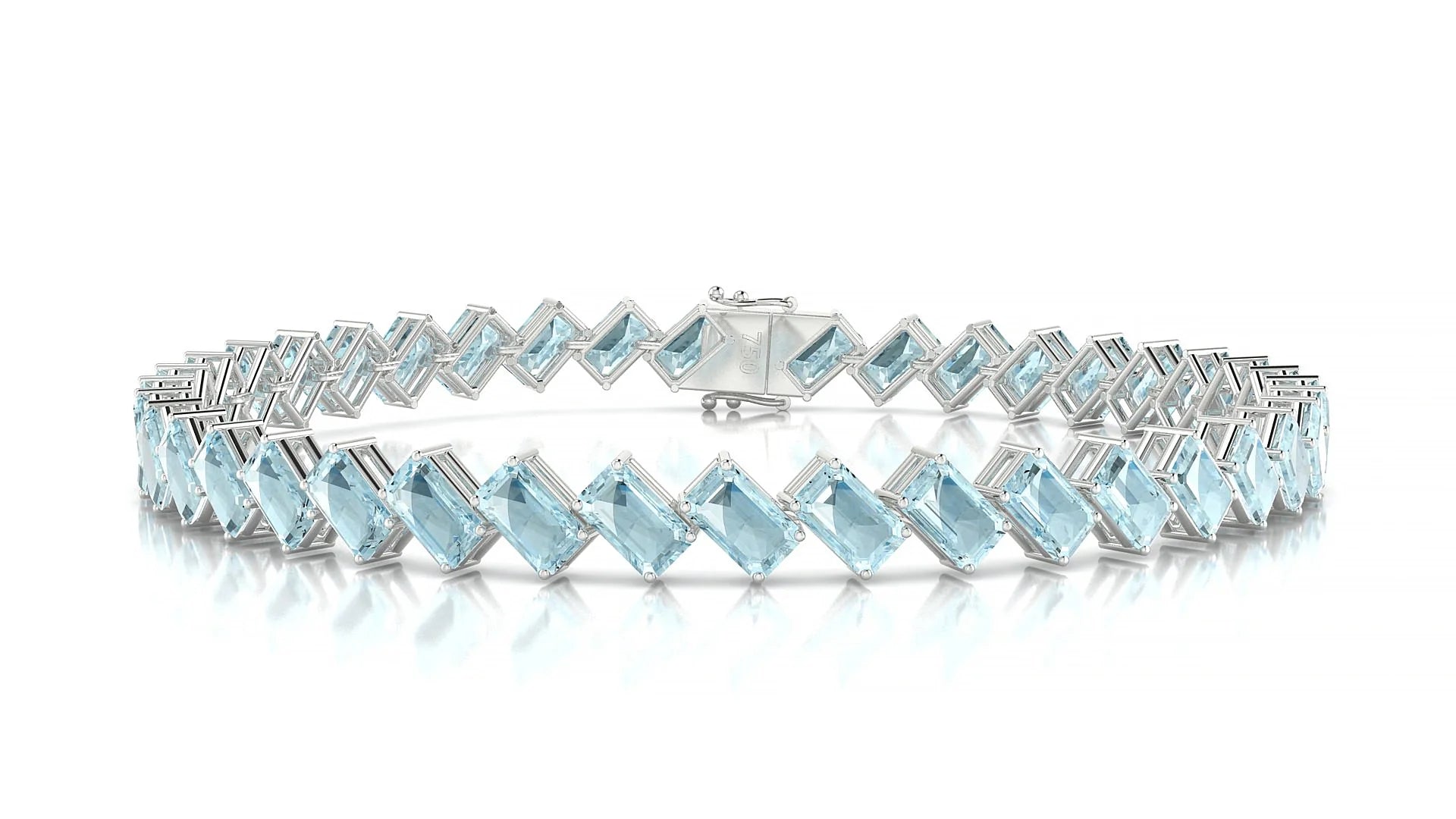 Bogotá | 18k White Gold 5 x 3 mm Emerald Natural Aquamarine Tennis Bracelet