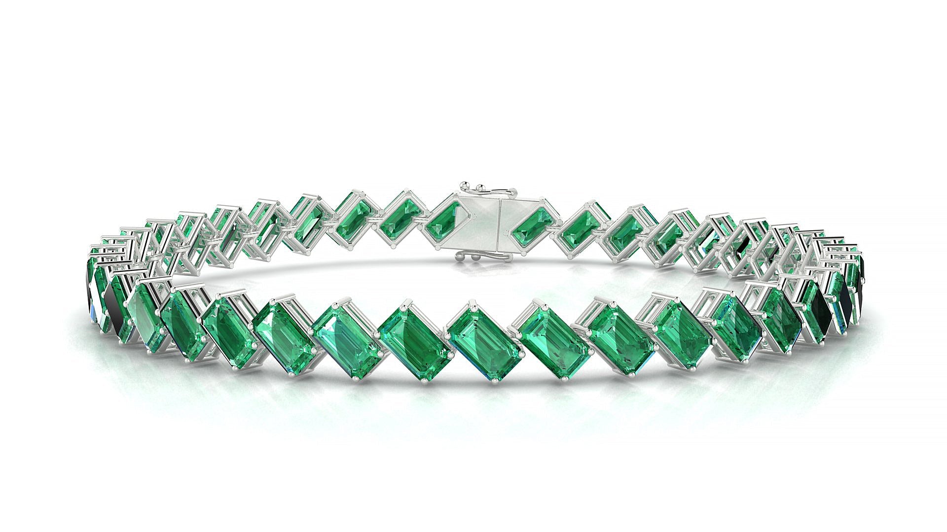 Bogotá | 18k White Gold 5 x 3 mm Emerald Natural Emerald Tennis Bracelet