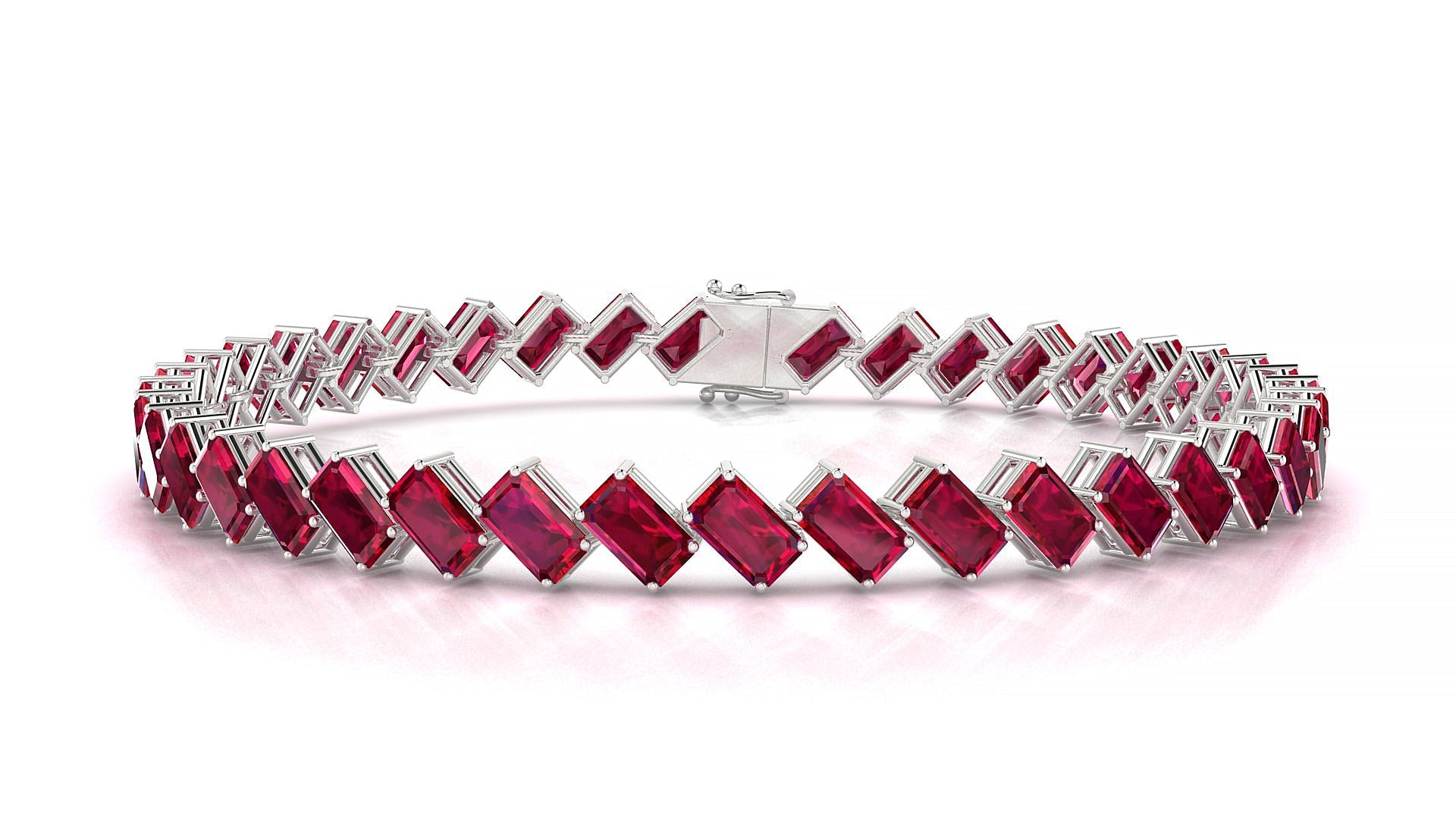 Bogotá | 18k White Gold 5 x 3 mm Emerald Natural Ruby Tennis Bracelet