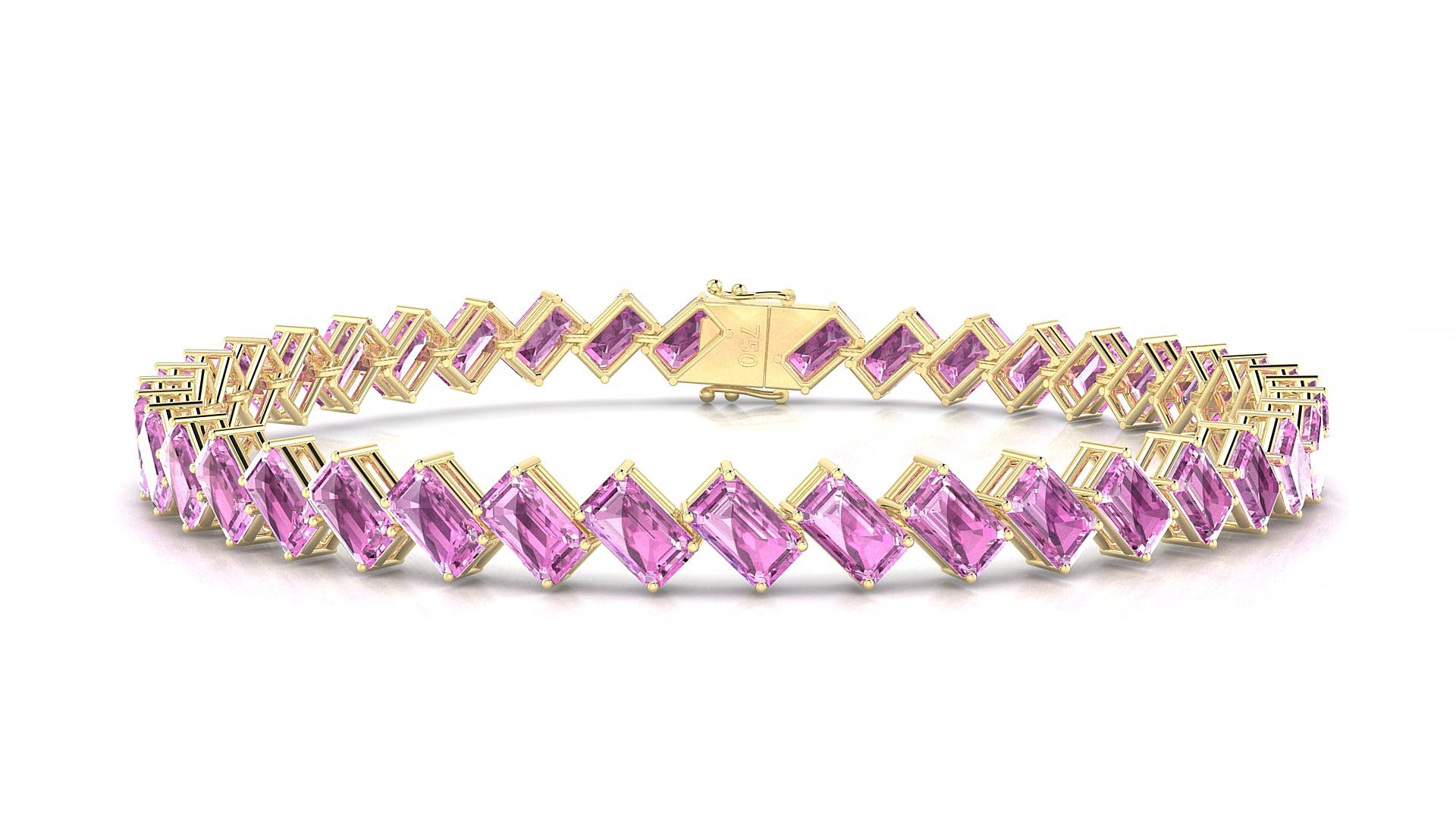 Bogotá | 18k Yellow Gold 5 x 3 mm Emerald Natural Pink Sapphire 18 cm Tennis Bracelet
