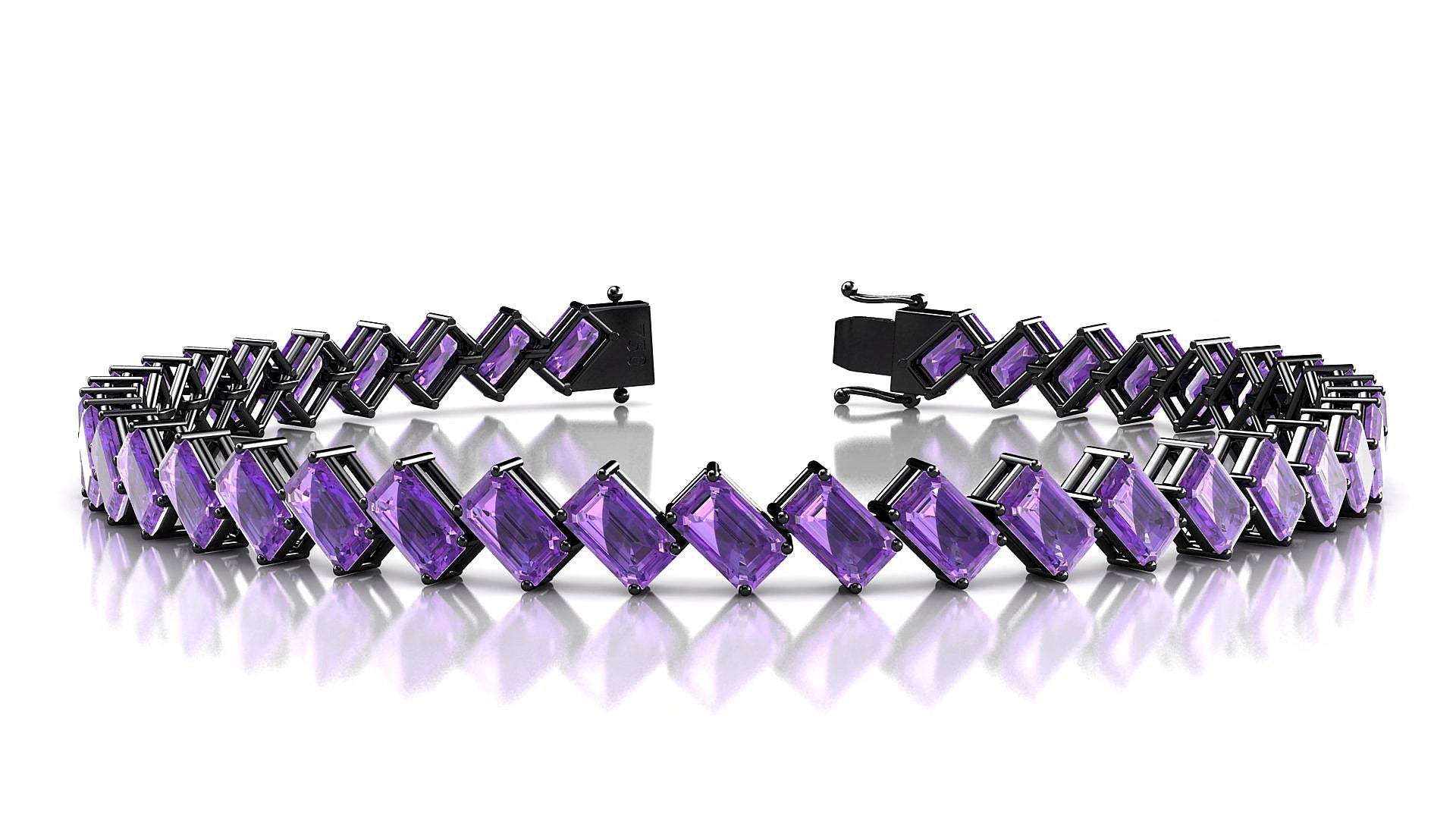 Bogotá | 18k Black Gold 5 x 3 mm Emerald Natural Amethyst 15 cm Tennis Bracelet