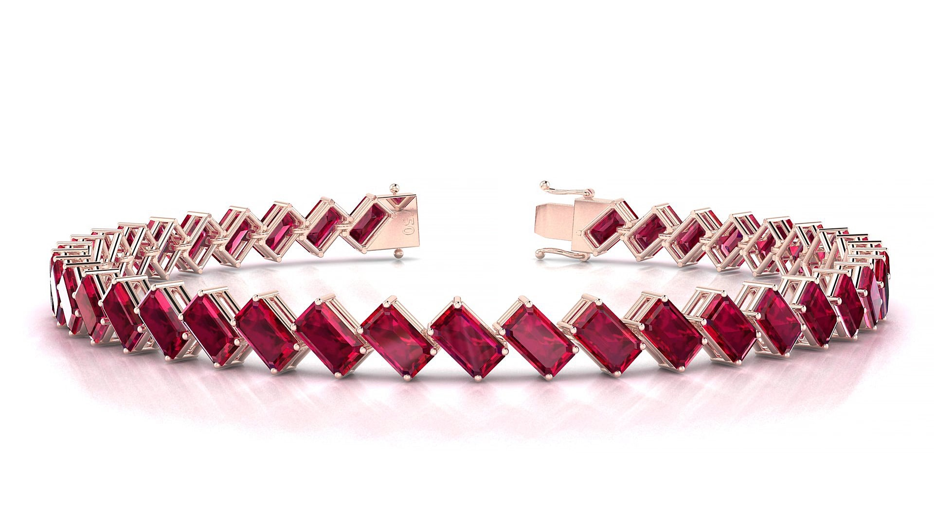 Bogotá | 18k Rose Gold 5 x 3 mm Emerald Natural Ruby 15 cm Tennis Bracelet