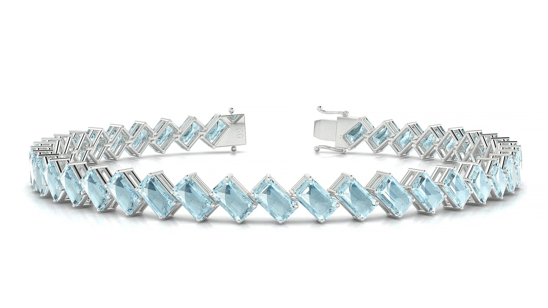 Bogotá | 18k White Gold 5 x 3 mm Emerald Natural Aquamarine Tennis Bracelet