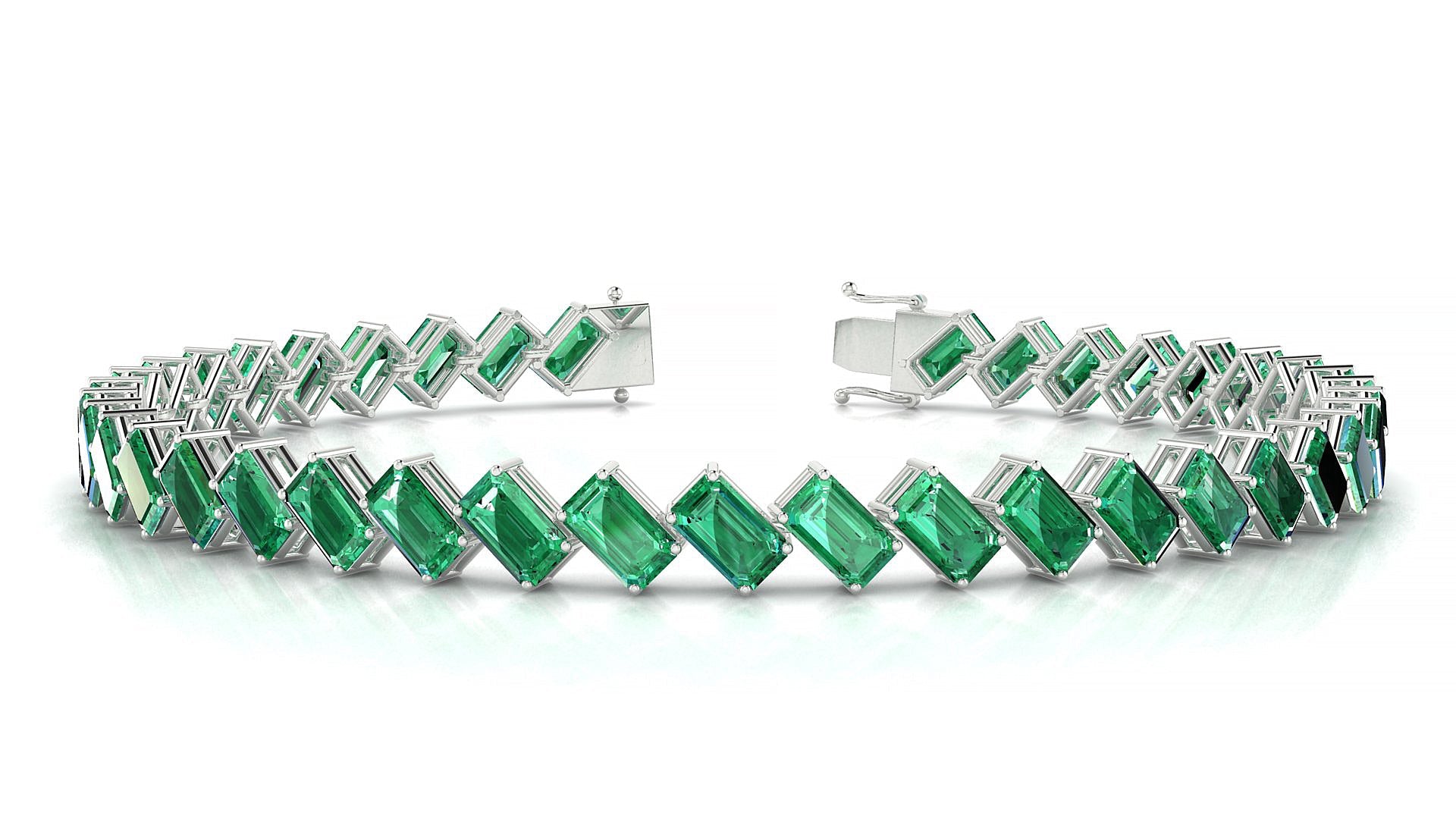 Bogotá | 18k White Gold 5 x 3 mm Emerald Natural Emerald Tennis Bracelet