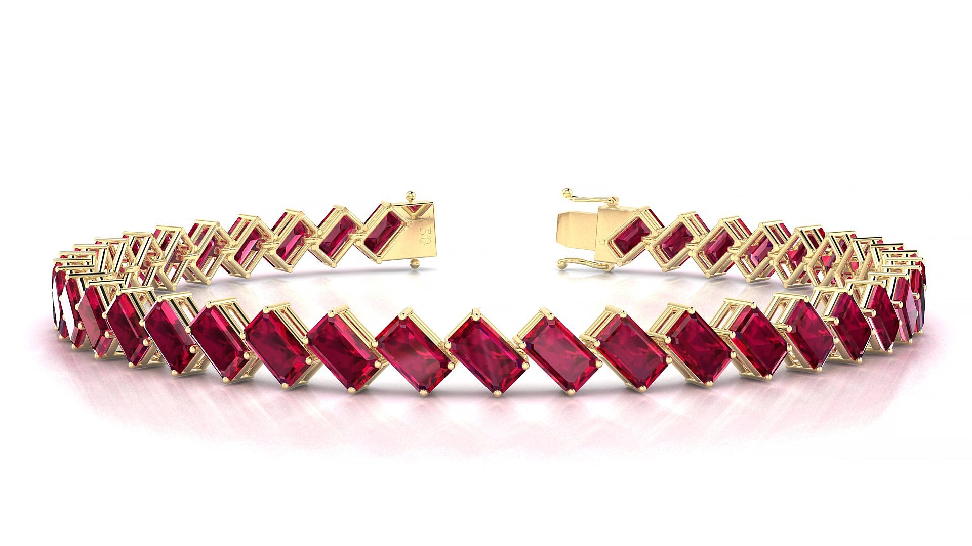 Bogotá | 18k Yellow Gold 5 x 3 mm Emerald Natural Ruby 15 cm Tennis Bracelet