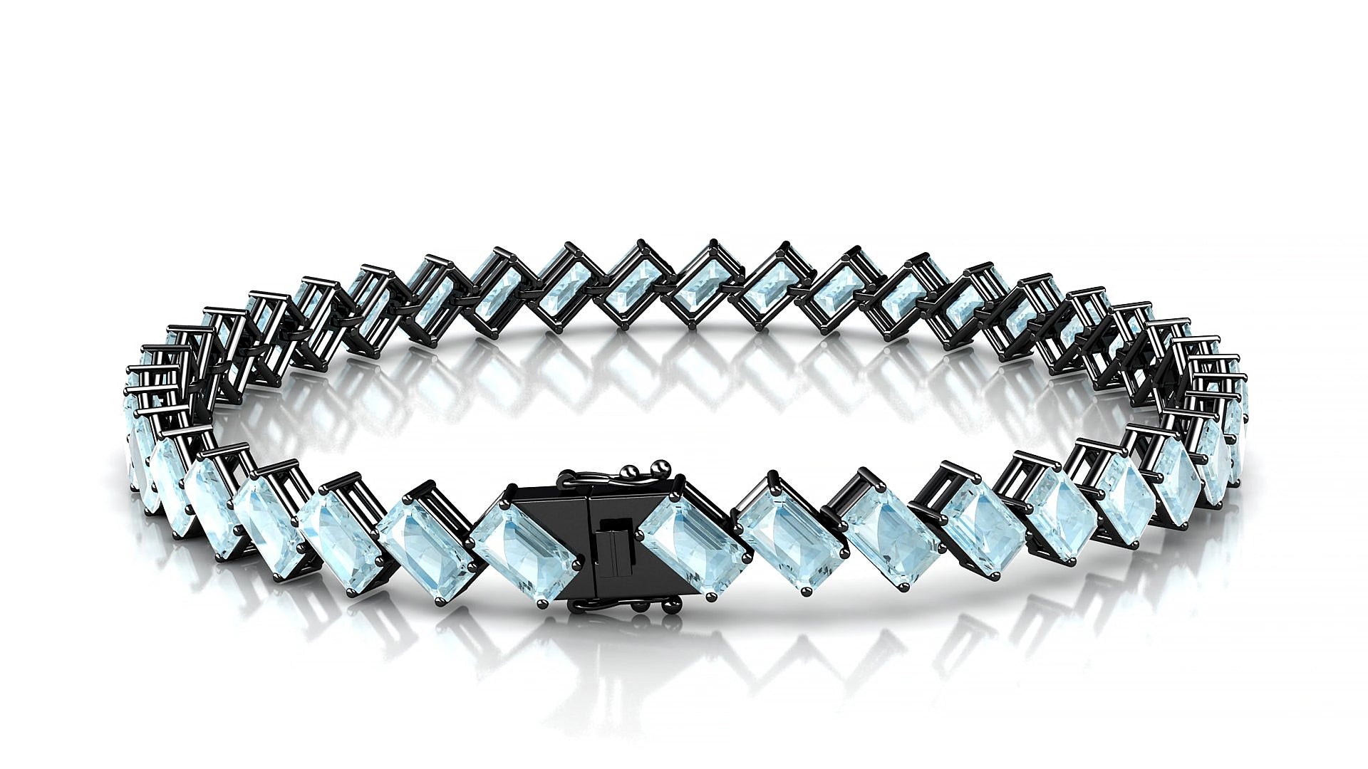 Bogotá | 18k Black Gold 5 x 3 mm Emerald Natural Aquamarine 15 cm Tennis Bracelet
