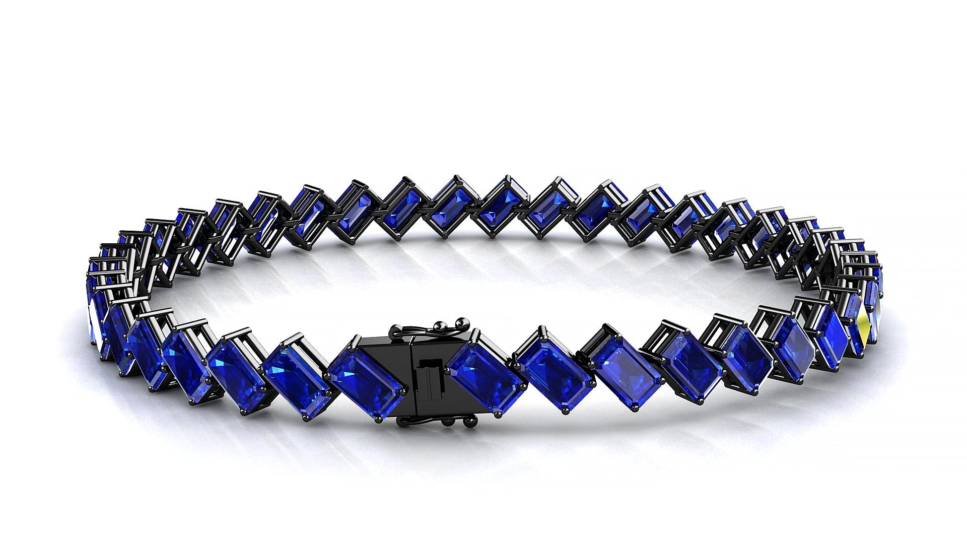 Bogotá | 18k Black Gold 5 x 3 mm Emerald Natural Sapphire 15 cm Tennis Bracelet
