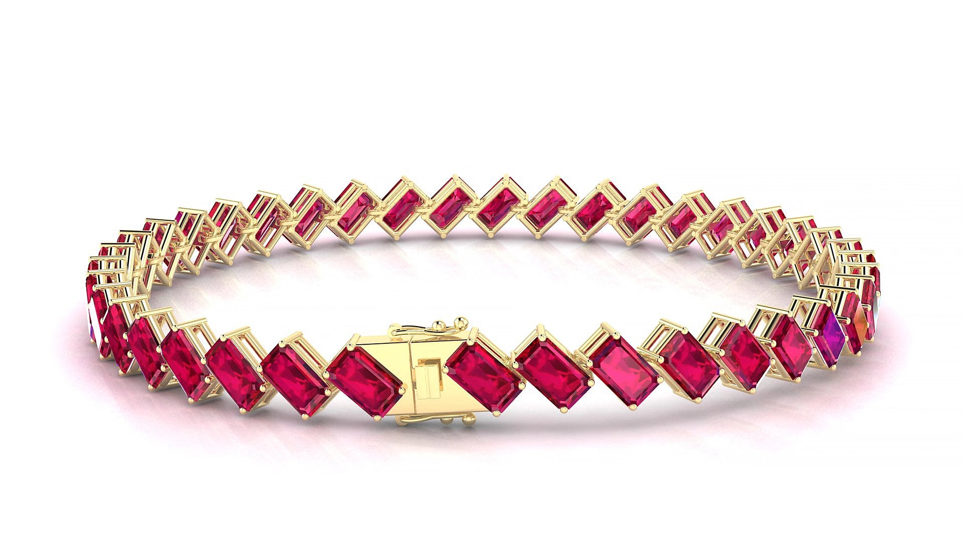 Bogotá | 18k Yellow Gold 5 x 3 mm Emerald Natural Ruby 15 cm Tennis Bracelet