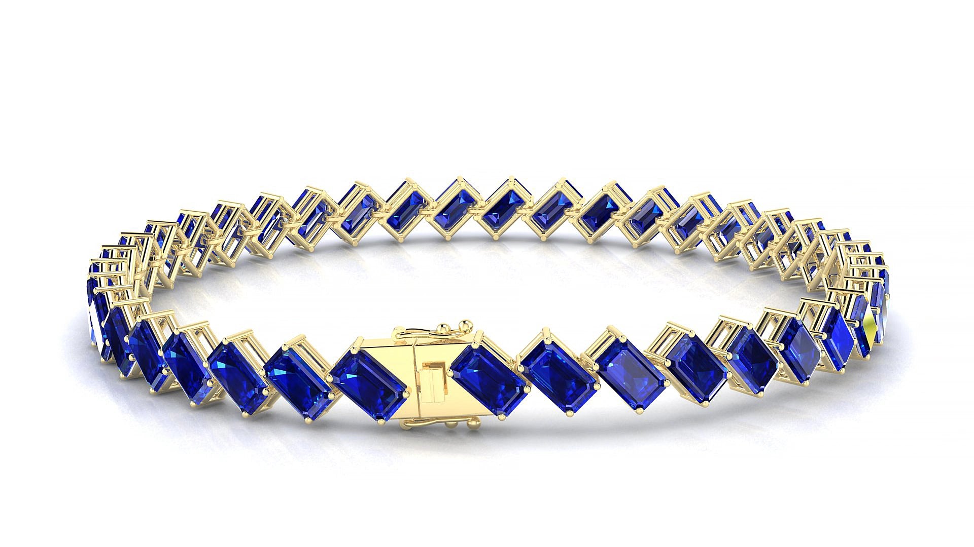 Bogotá | 18k Yellow Gold 5 x 3 mm Emerald Natural Sapphire 15 cm Tennis Bracelet