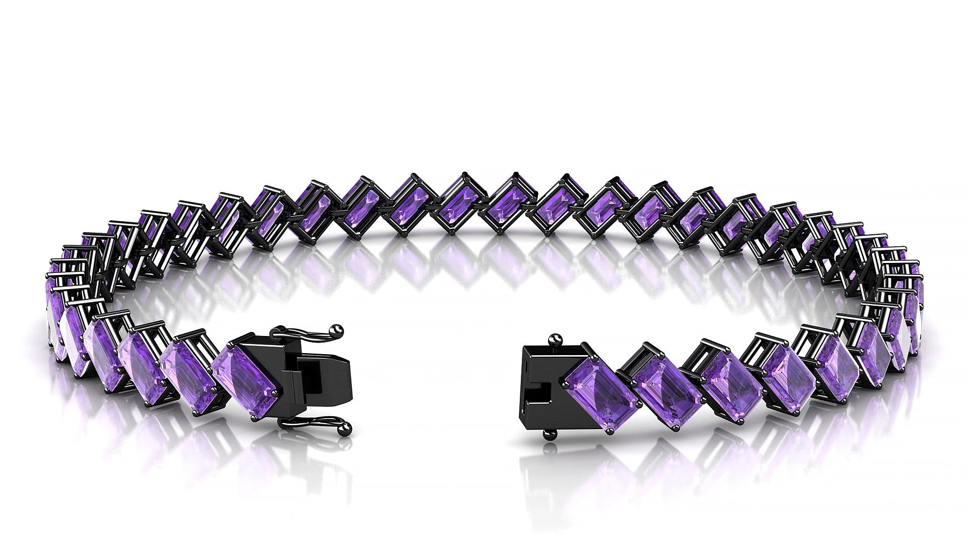 Bogotá | 18k Black Gold 5 x 3 mm Emerald Natural Amethyst 15 cm Tennis Bracelet