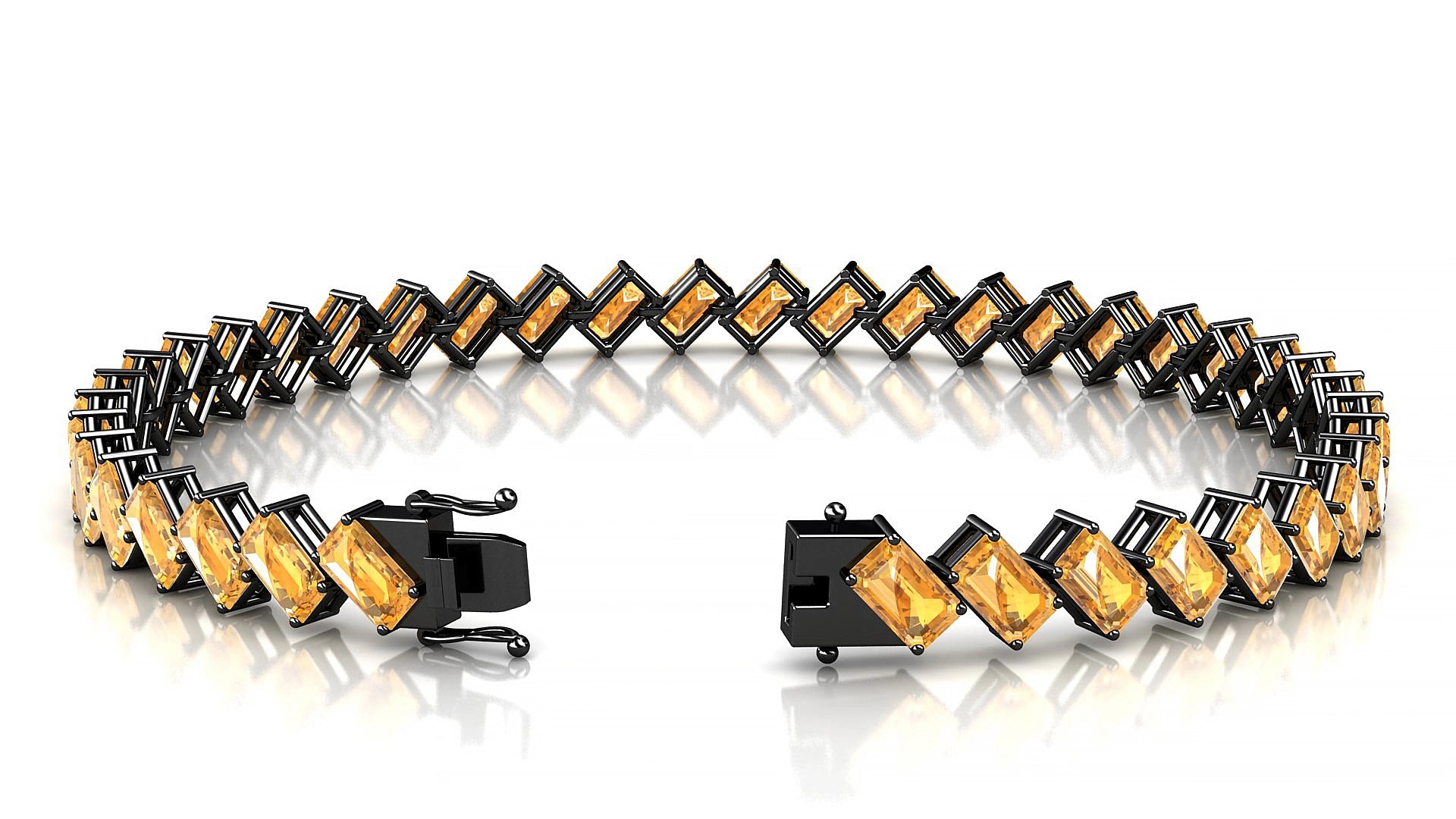 Bogotá | 18k Black Gold 5 x 3 mm Emerald Natural Citrine 15 cm Tennis Bracelet