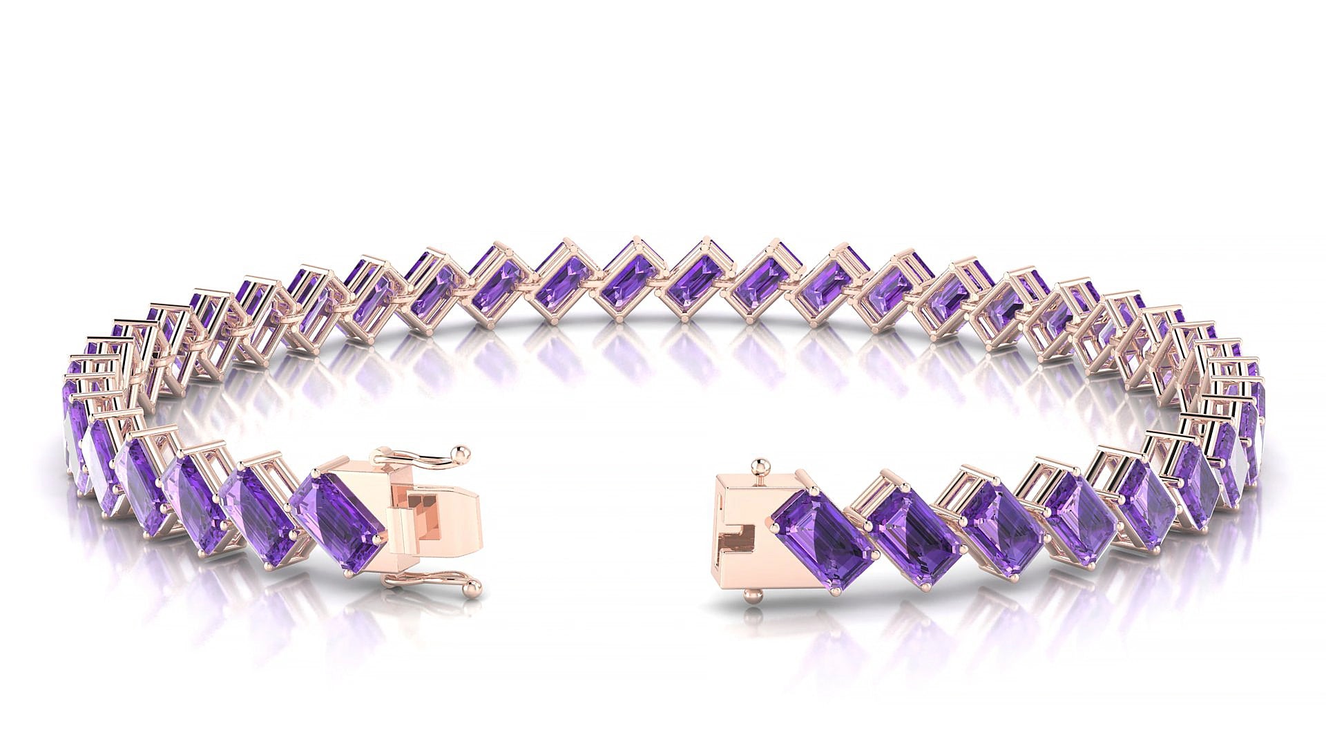 Bogotá | 18k Rose Gold 5 x 3 mm Emerald Natural Amethyst 15 cm Tennis Bracelet
