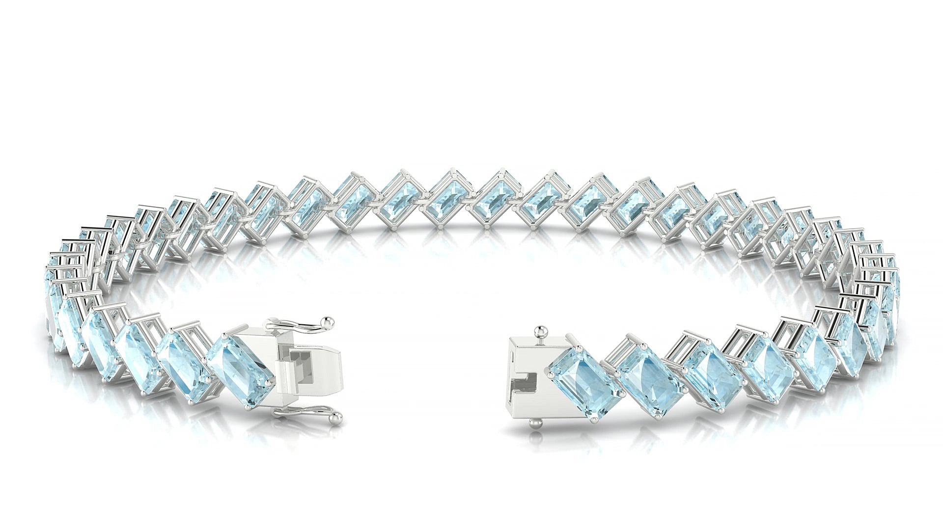 Bogotá | 18k White Gold 5 x 3 mm Emerald Natural Aquamarine 15 cm Tennis Bracelet