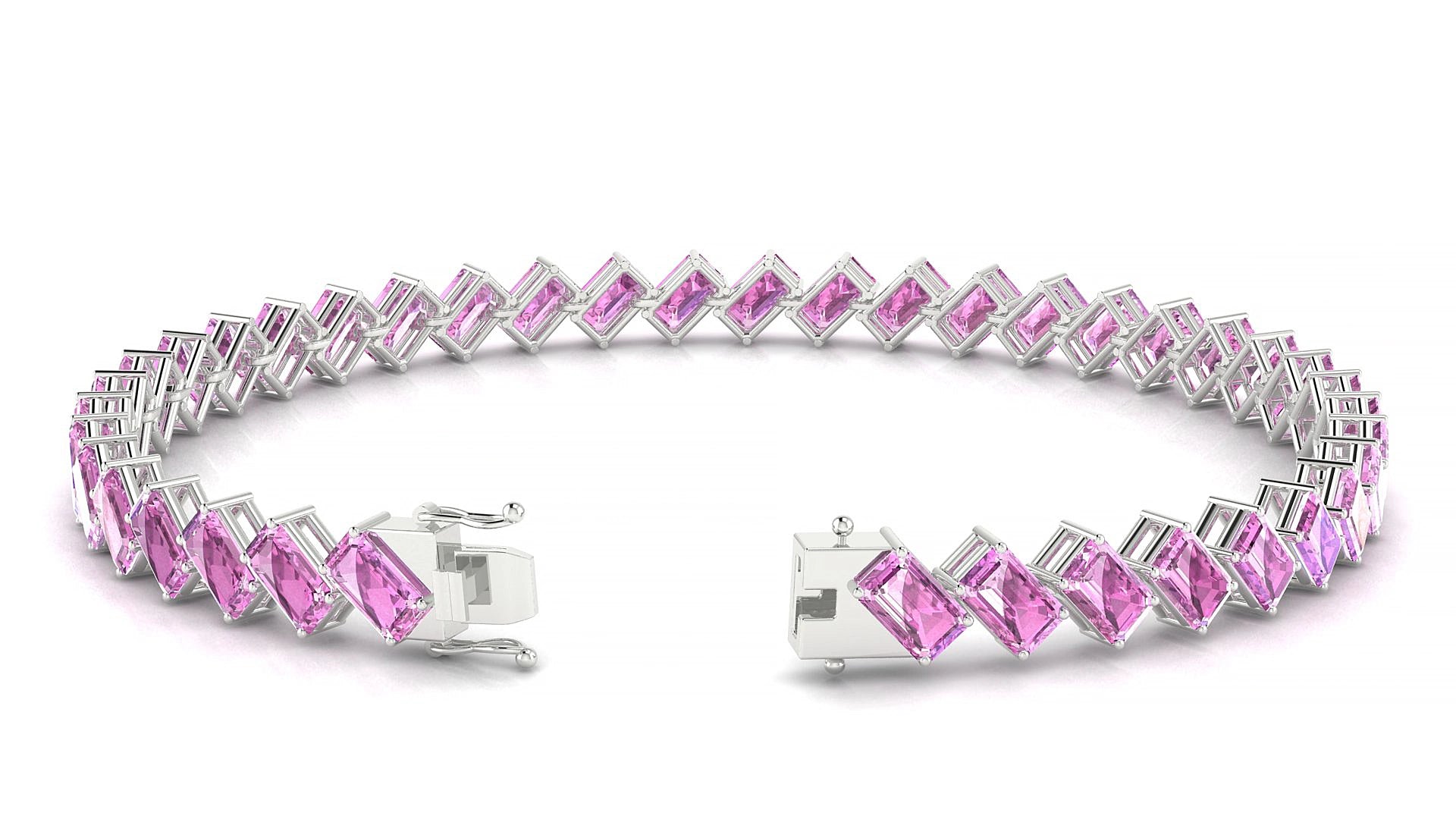 Bogotá | 18k White Gold 5 x 3 mm Emerald Natural Pink Sapphire 15 cm Tennis Bracelet