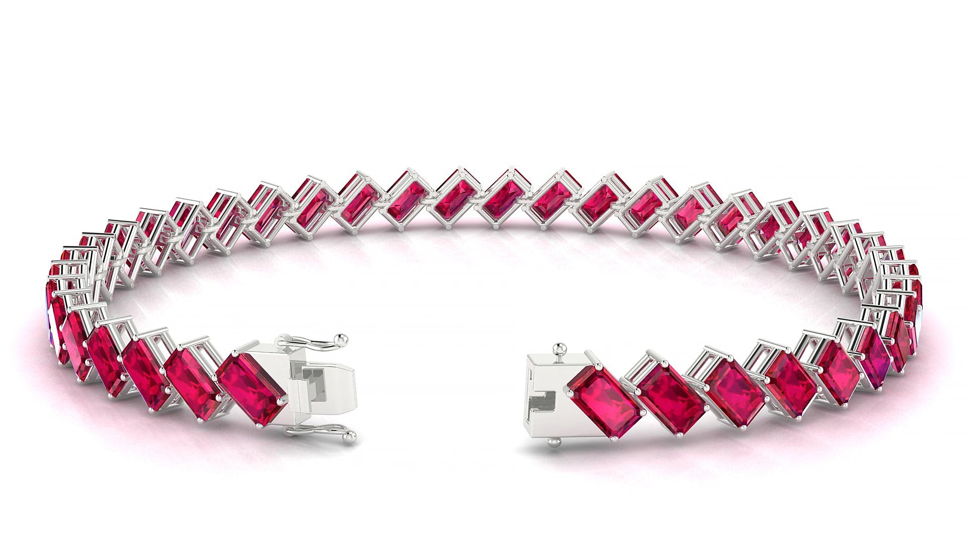 Bogotá | 18k White Gold 5 x 3 mm Emerald Natural Ruby 15 cm Tennis Bracelet