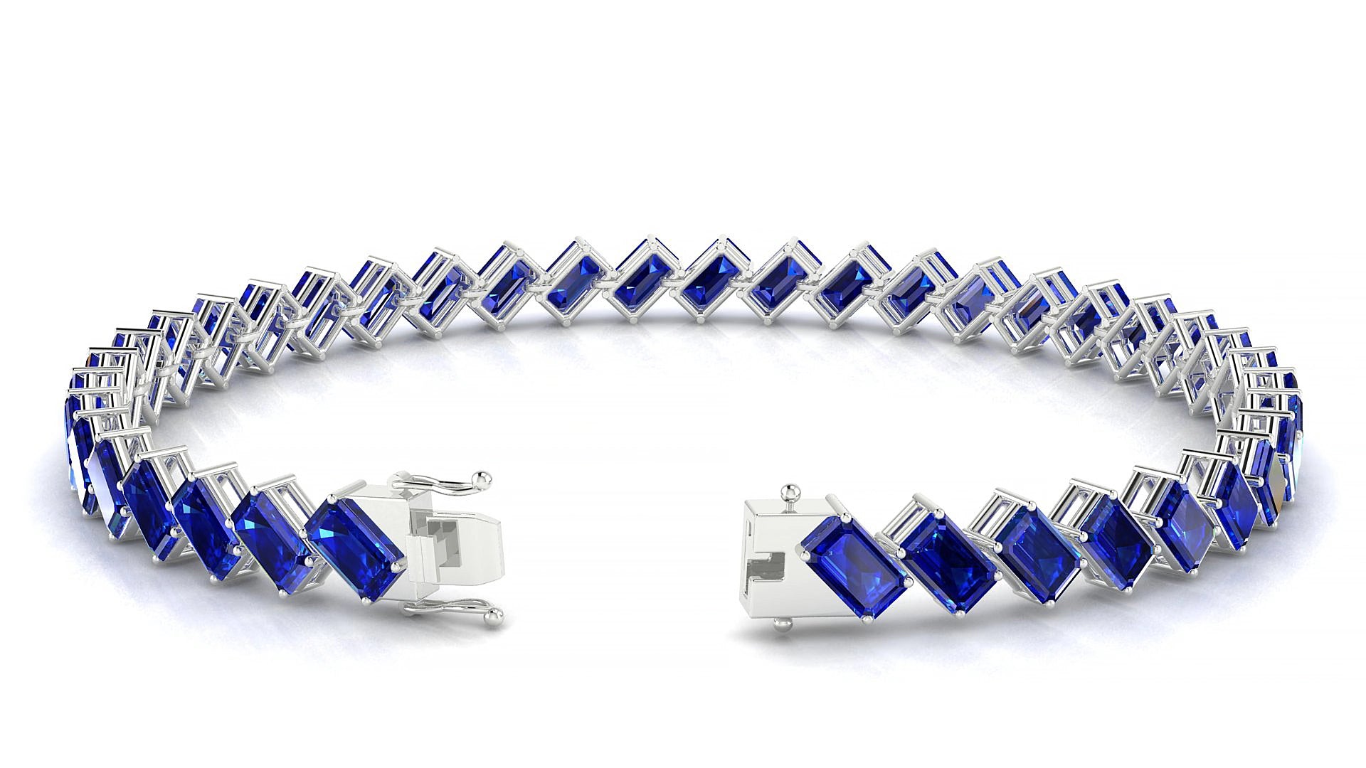Bogotá | 18k White Gold 5 x 3 mm Emerald Natural Sapphire 15 cm Tennis Bracelet