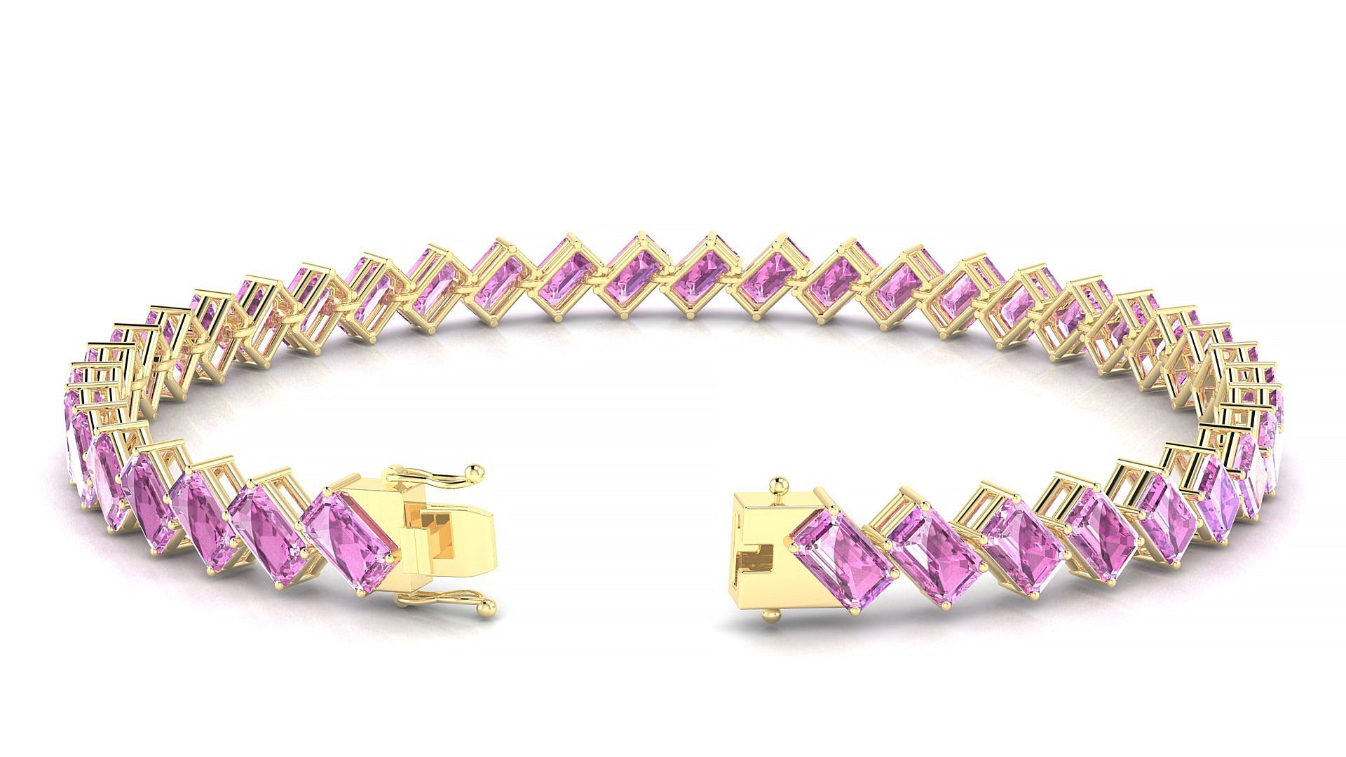 Bogotá | 18k Yellow Gold 5 x 3 mm Emerald Natural Pink Sapphire Tennis Bracelet
