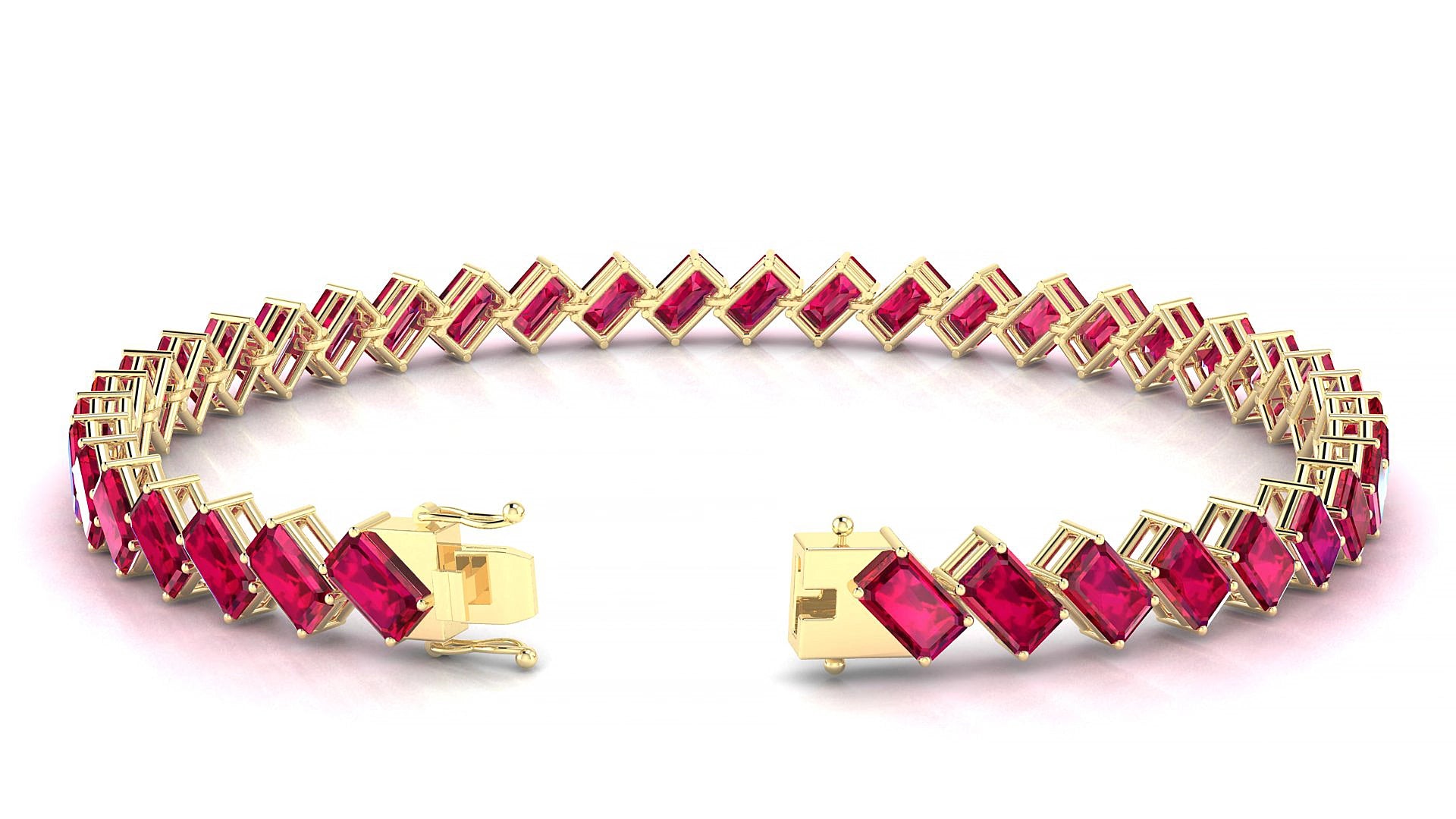 Bogotá | 18k Yellow Gold 5 x 3 mm Emerald Natural Ruby 15 cm Tennis Bracelet