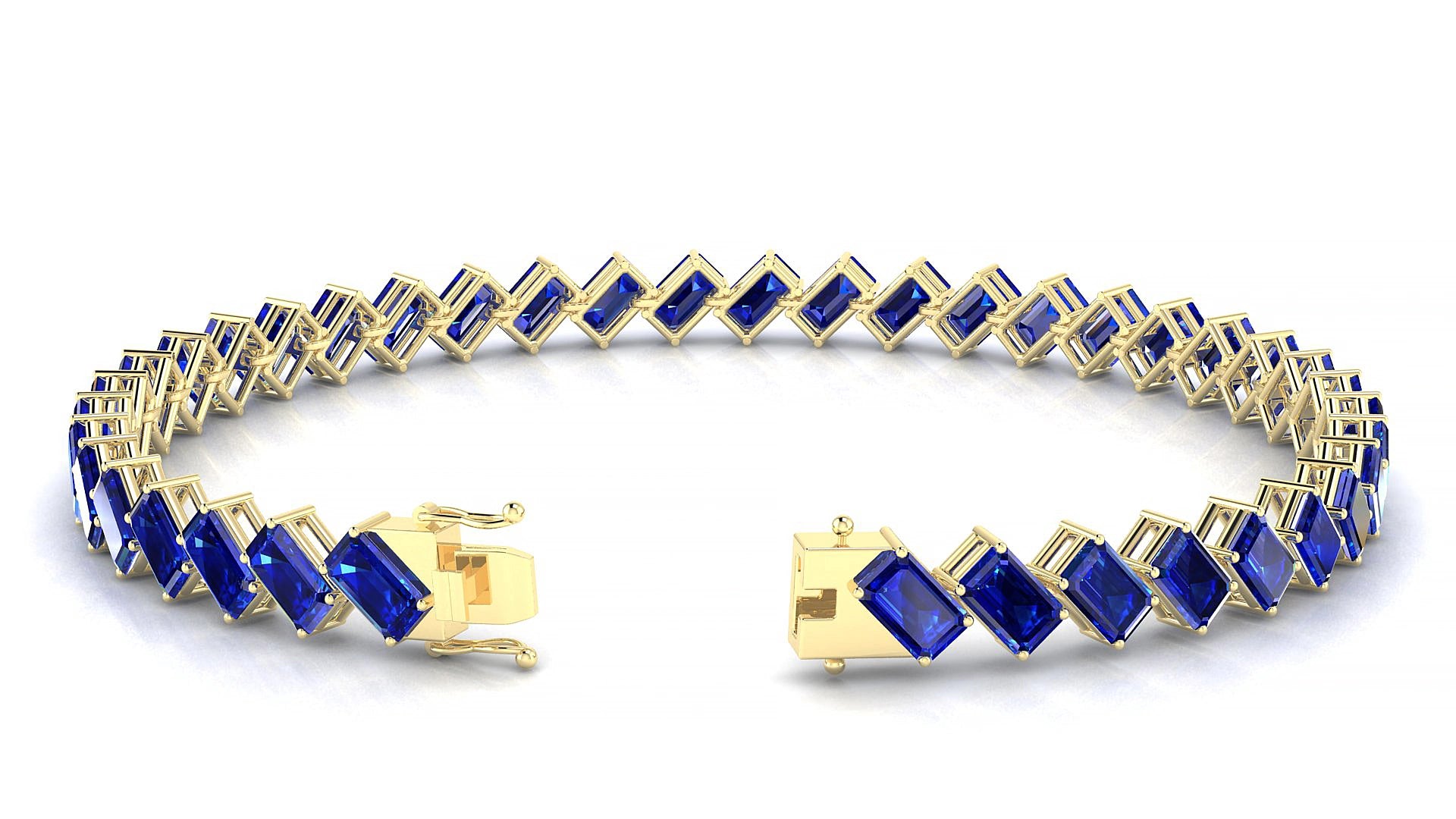 Bogotá | 18k Yellow Gold 5 x 3 mm Emerald Natural Sapphire 15 cm Tennis Bracelet
