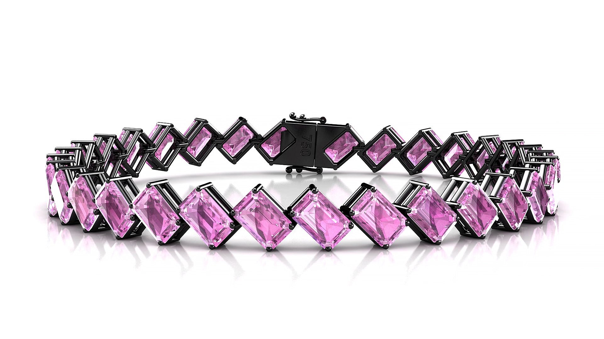 Bogotá | 18k Black Gold 6 x 4 mm Emerald Natural Pink Sapphire 16 cm Tennis Bracelet
