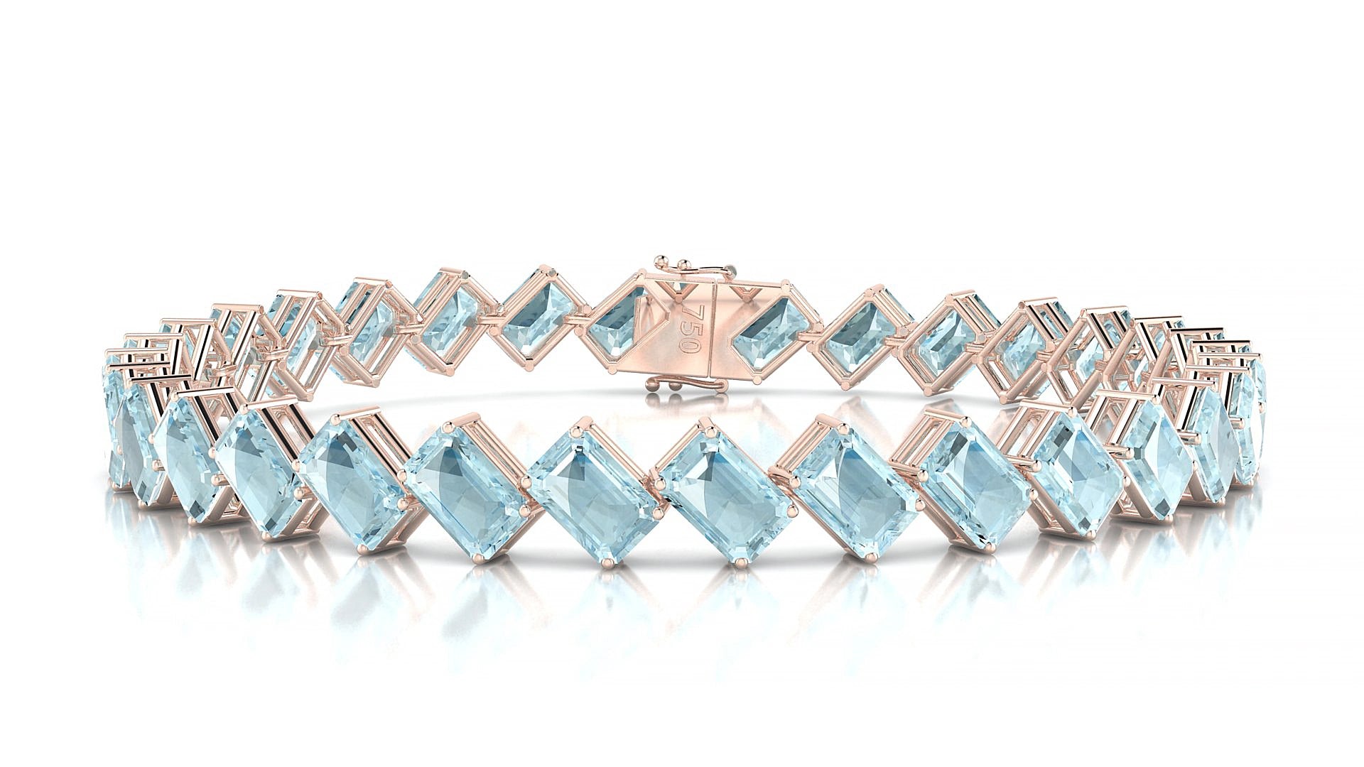 Bogotá | 18k Rose Gold 6 x 4 mm Emerald Natural Aquamarine 15 cm Tennis Bracelet