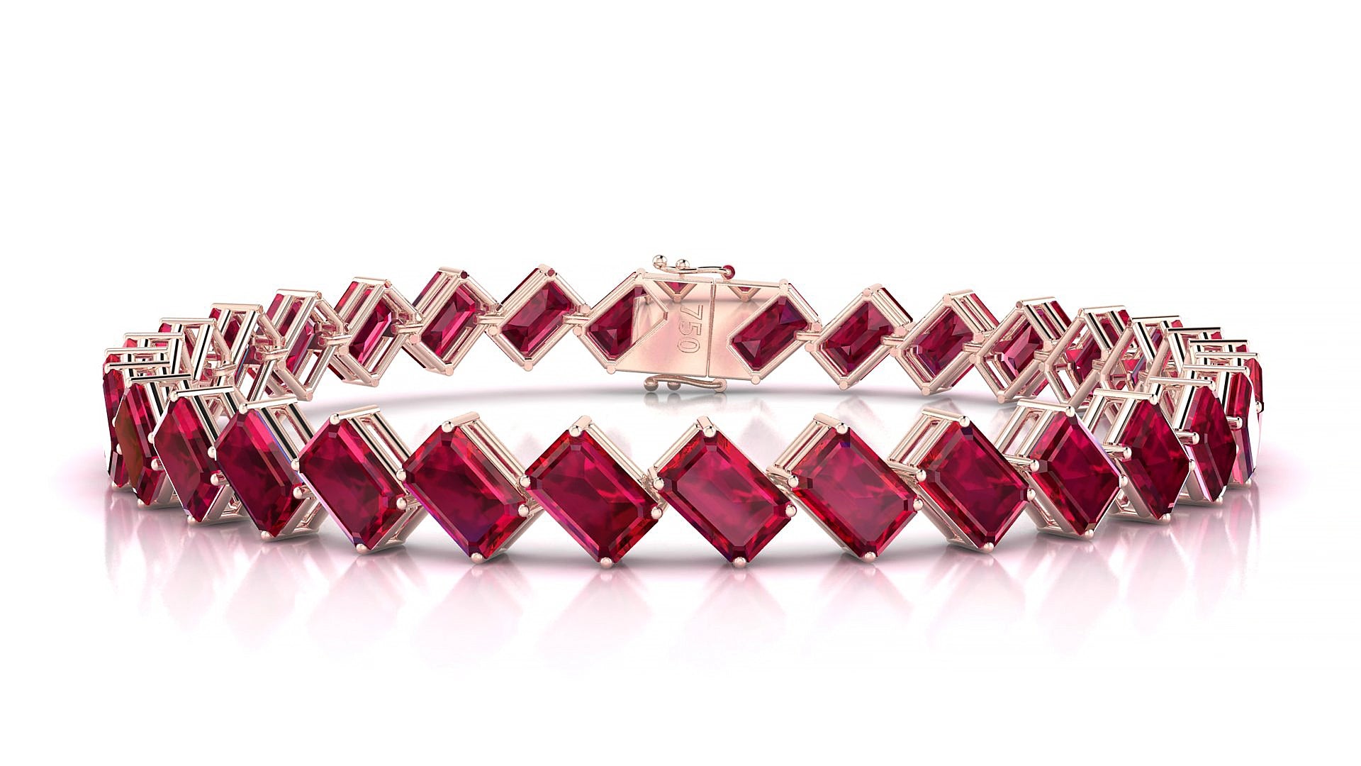 Bogotá | 18k Rose Gold 6 x 4 mm Emerald Natural Ruby 15 cm Tennis Bracelet