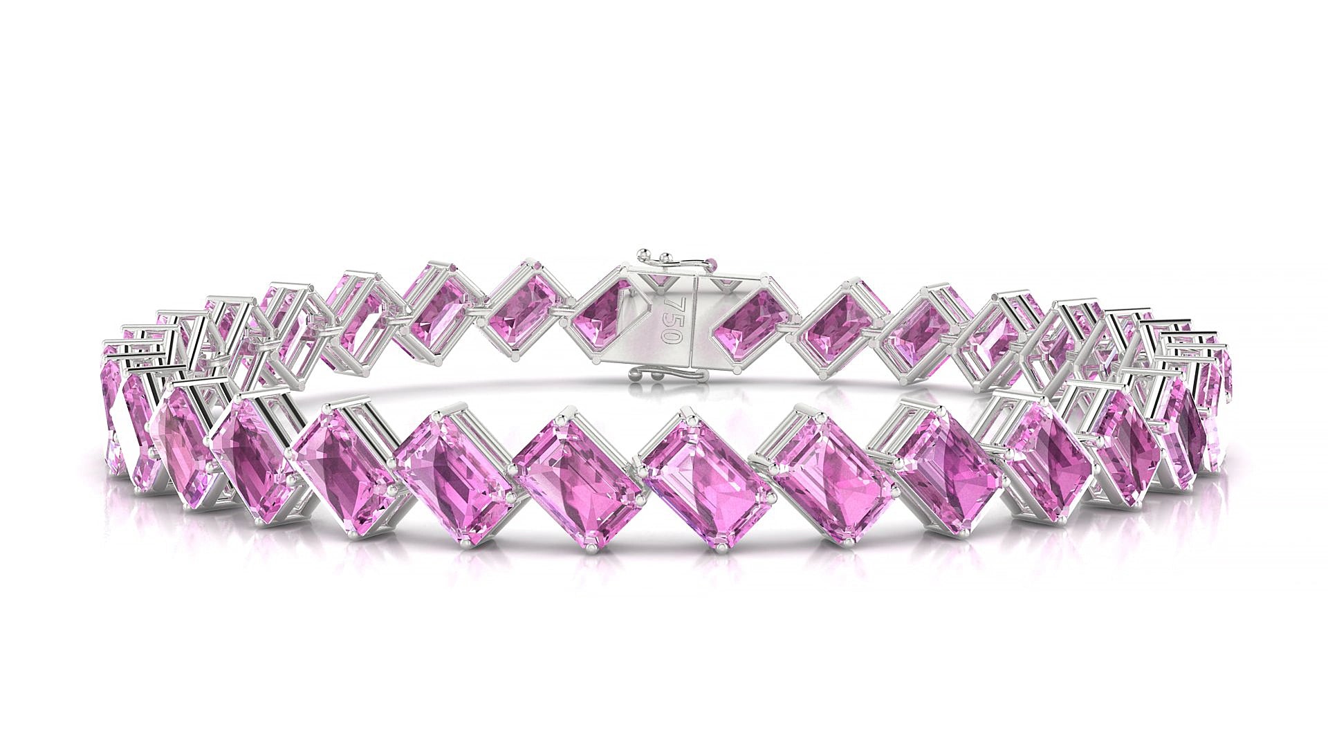 Bogotá | 18k White Gold 6 x 4 mm Emerald Natural Pink Sapphire 19 cm Tennis Bracelet