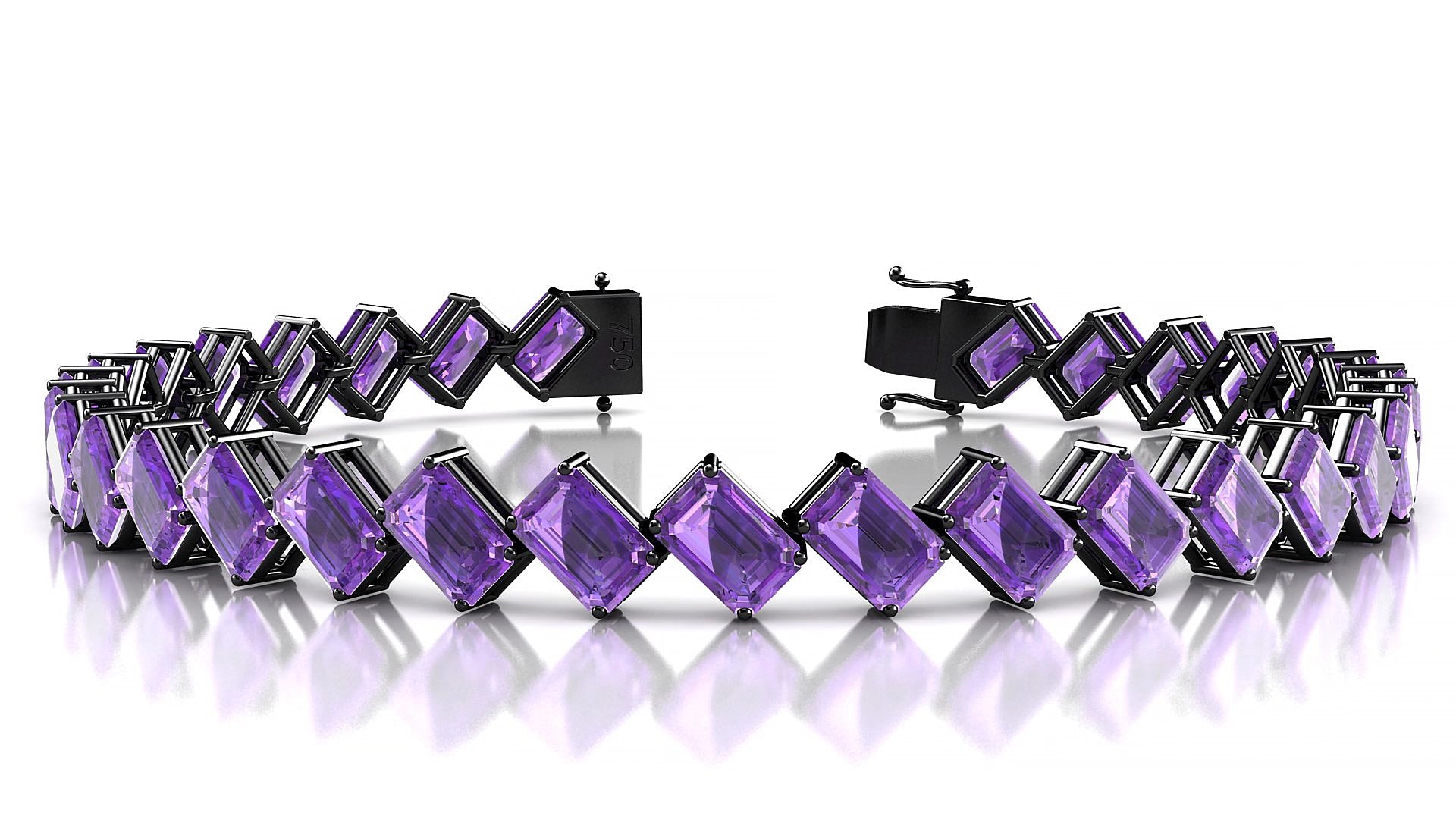 Bogotá | 18k Black Gold 6 x 4 mm Emerald Natural Amethyst 15 cm Tennis Bracelet