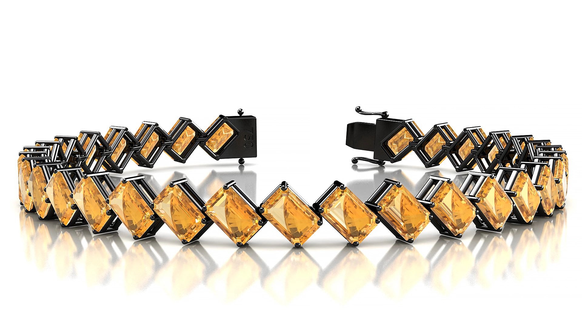 Bogotá | 18k Black Gold 6 x 4 mm Emerald Natural Citrine 15 cm Tennis Bracelet