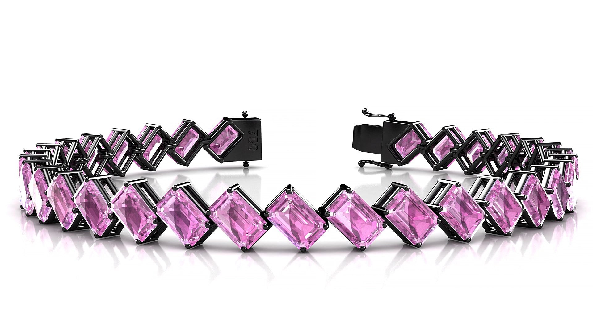 Bogotá | 18k Black Gold 6 x 4 mm Emerald Natural Pink Sapphire 17 cm Tennis Bracelet