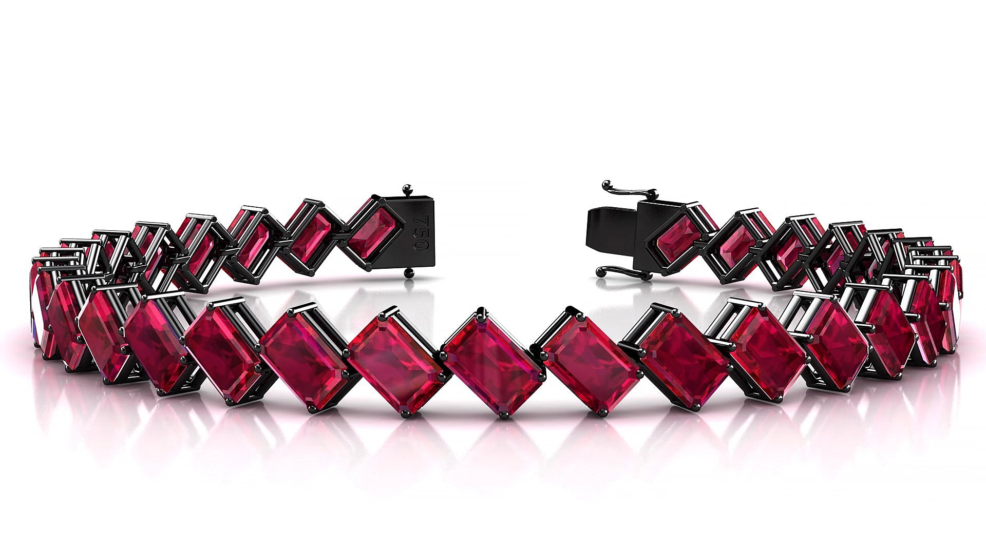 Bogotá | 18k Black Gold 6 x 4 mm Emerald Natural Ruby 15 cm Tennis Bracelet