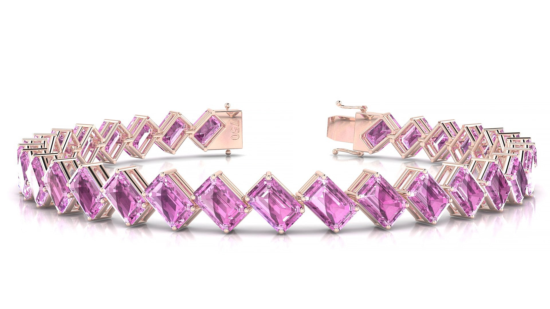 Bogotá | 18k Rose Gold 6 x 4 mm Emerald Natural Pink Sapphire 17 cm Tennis Bracelet