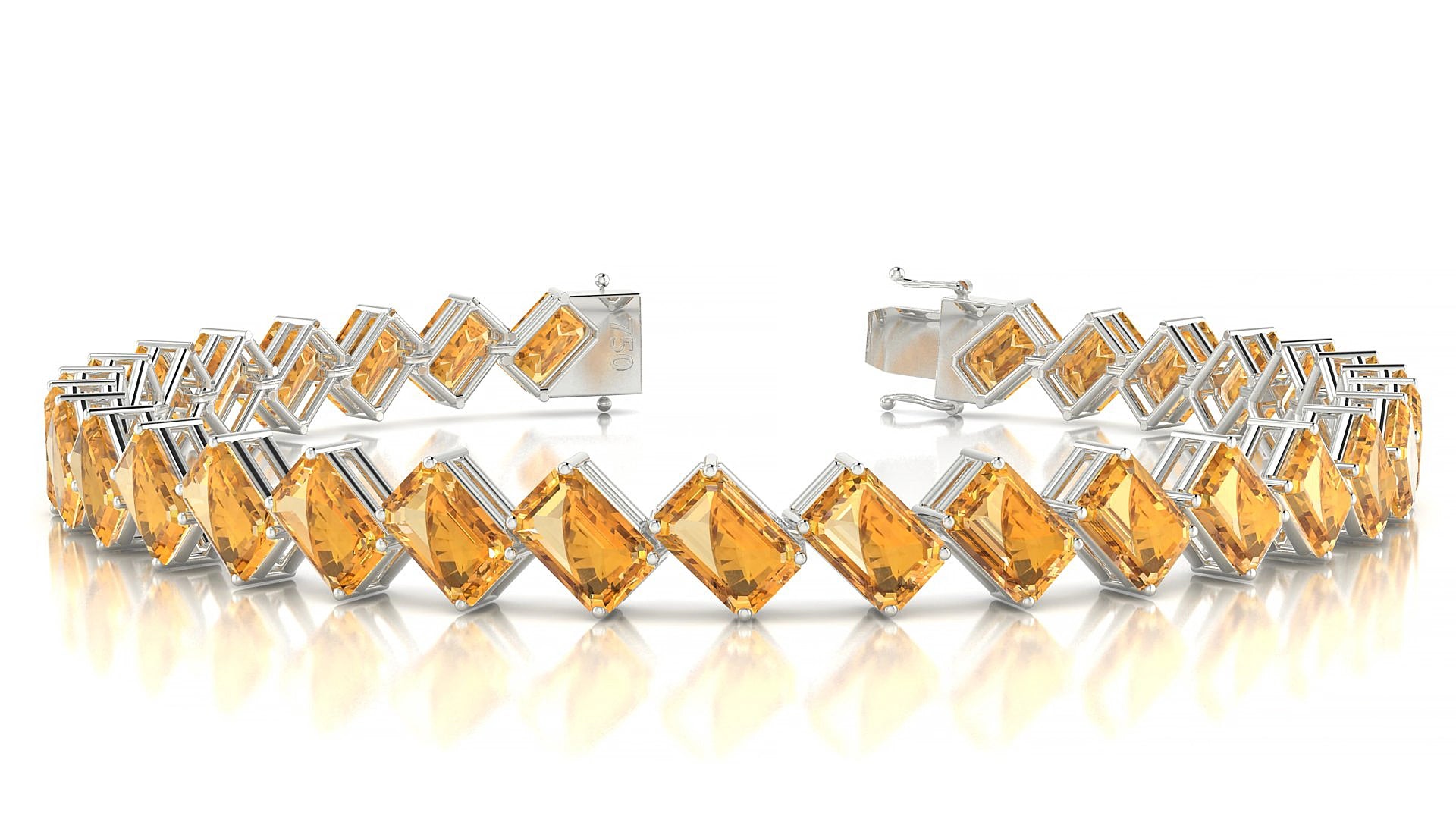 Bogotá | 18k White Gold 6 x 4 mm Emerald Natural Citrine 15 cm Tennis Bracelet