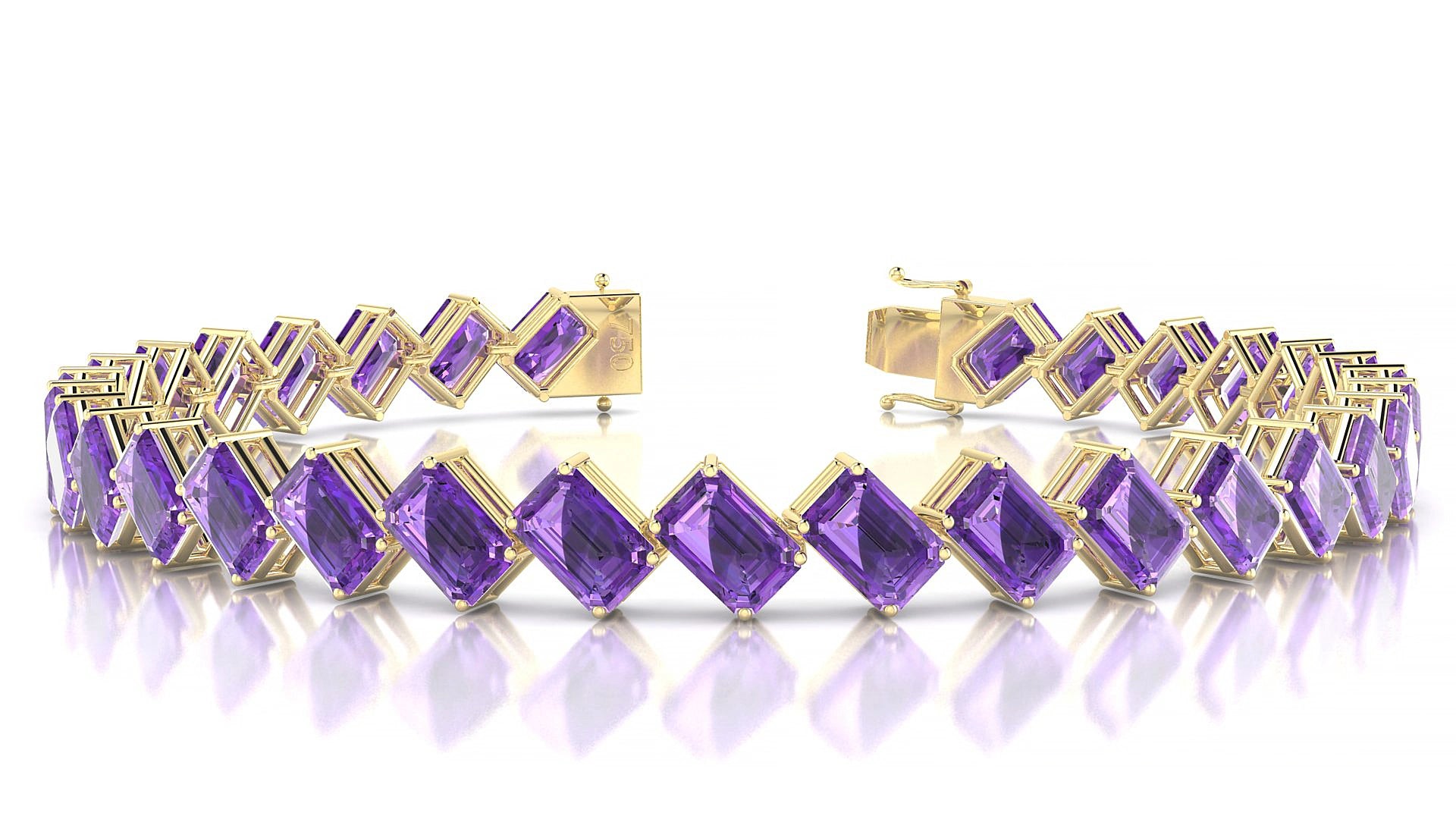Bogotá | 18k Yellow Gold 6 x 4 mm Emerald Natural Amethyst 15 cm Tennis Bracelet