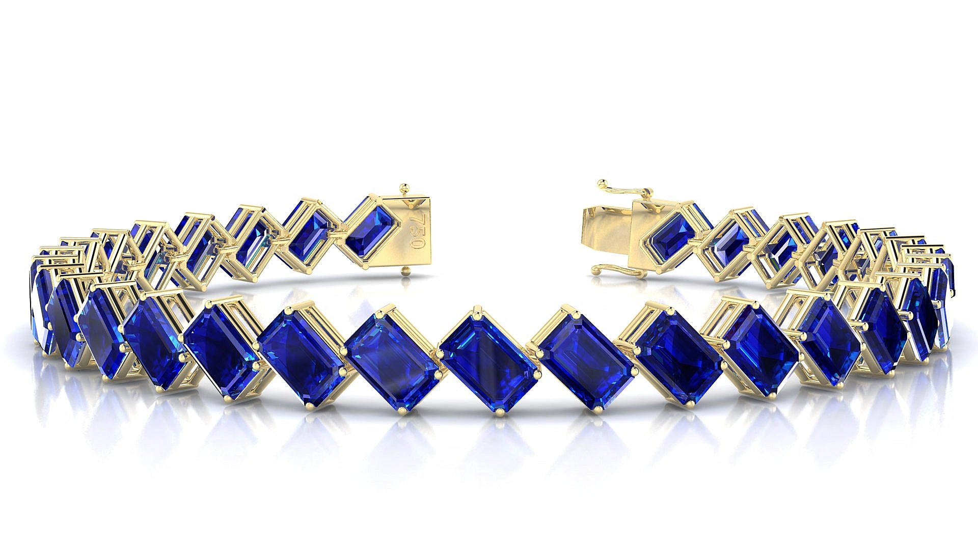 Bogotá | 18k Yellow Gold 6 x 4 mm Emerald Natural Sapphire 15 cm Tennis Bracelet