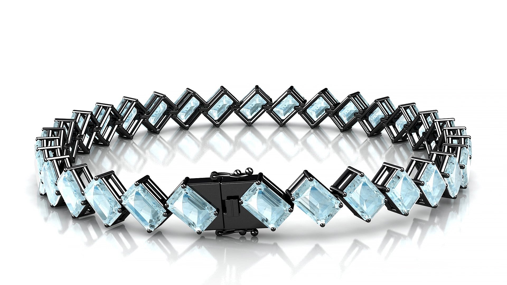 Bogotá | 18k Black Gold 6 x 4 mm Emerald Natural Aquamarine 16 cm Tennis Bracelet