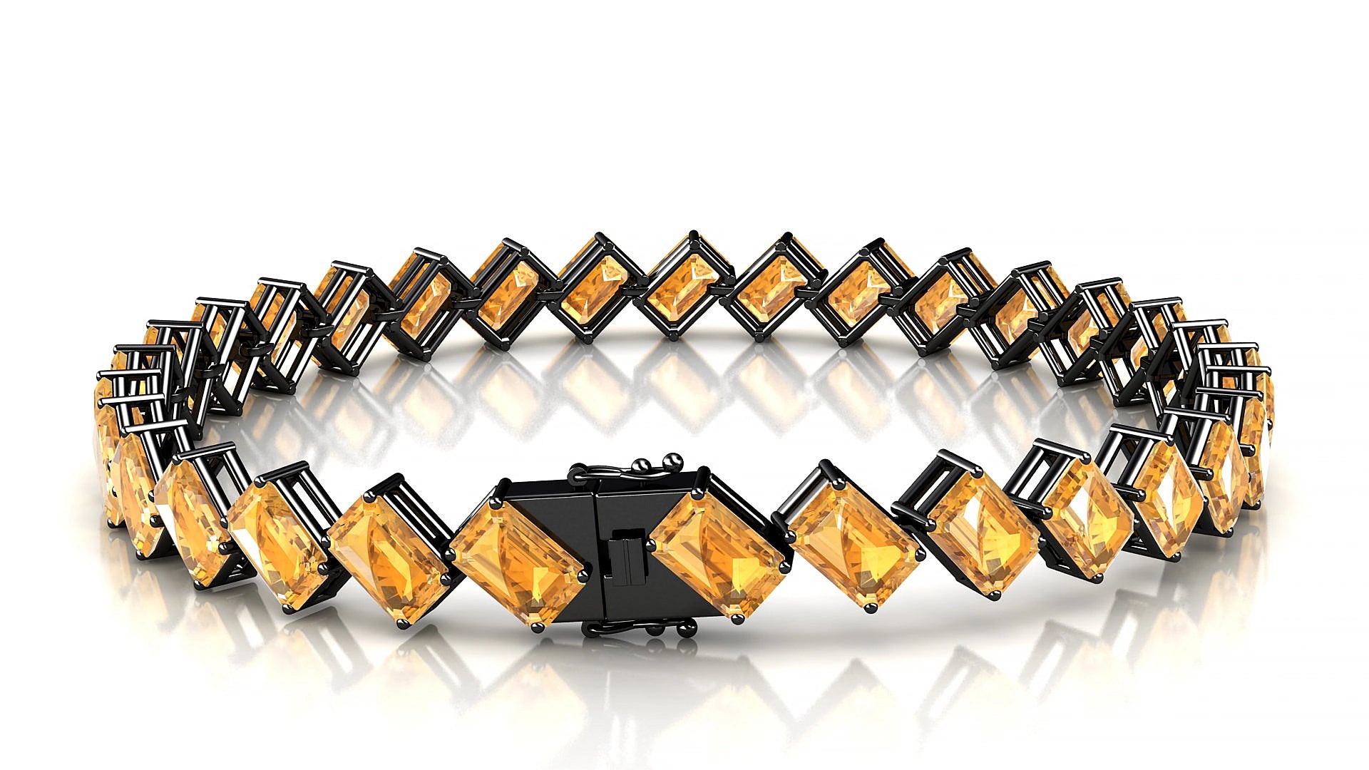 Bogotá | 18k Black Gold 6 x 4 mm Emerald Natural Citrine 15 cm Tennis Bracelet