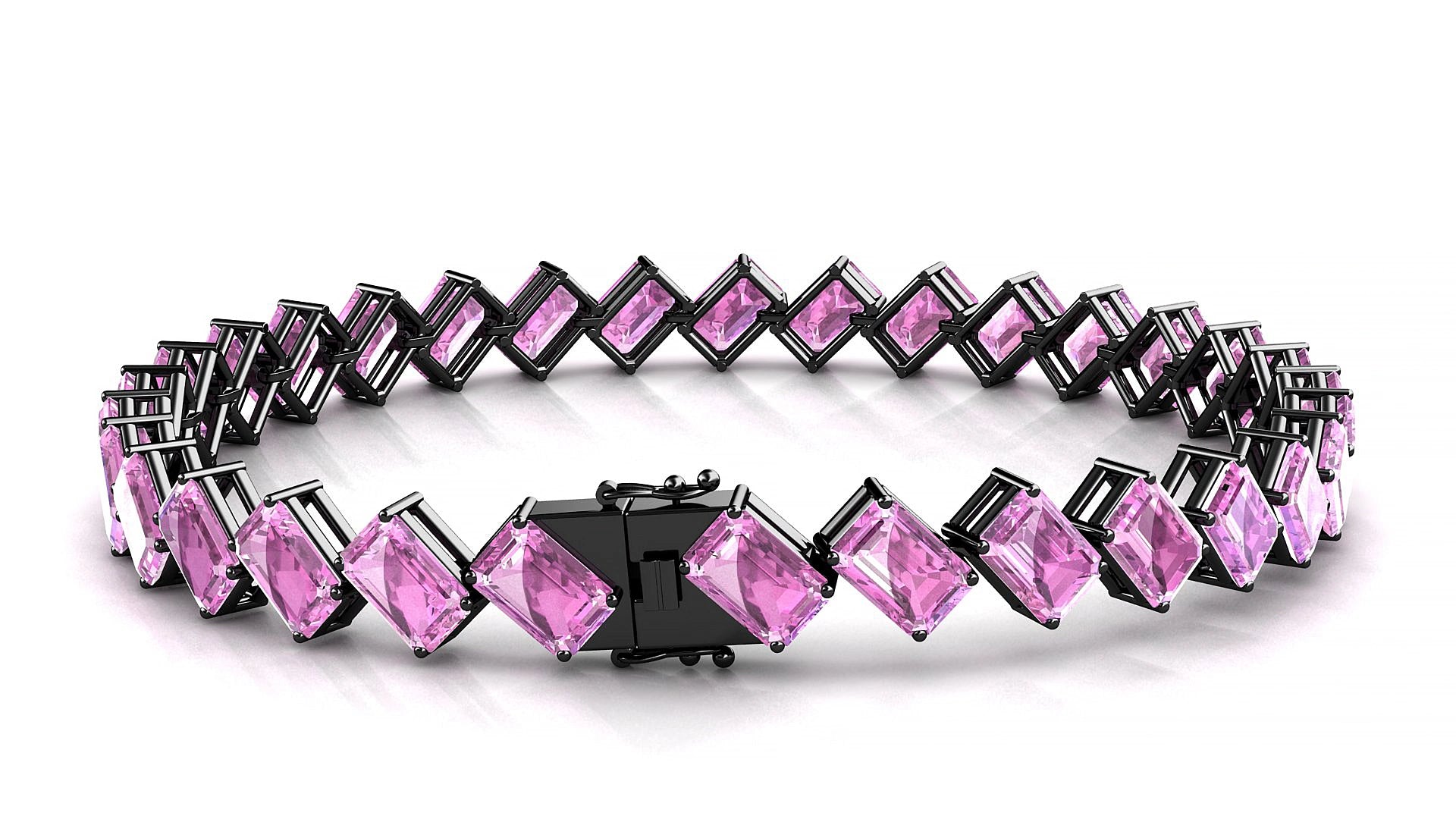Bogotá | 18k Black Gold 6 x 4 mm Emerald Natural Pink Sapphire 15 cm Tennis Bracelet
