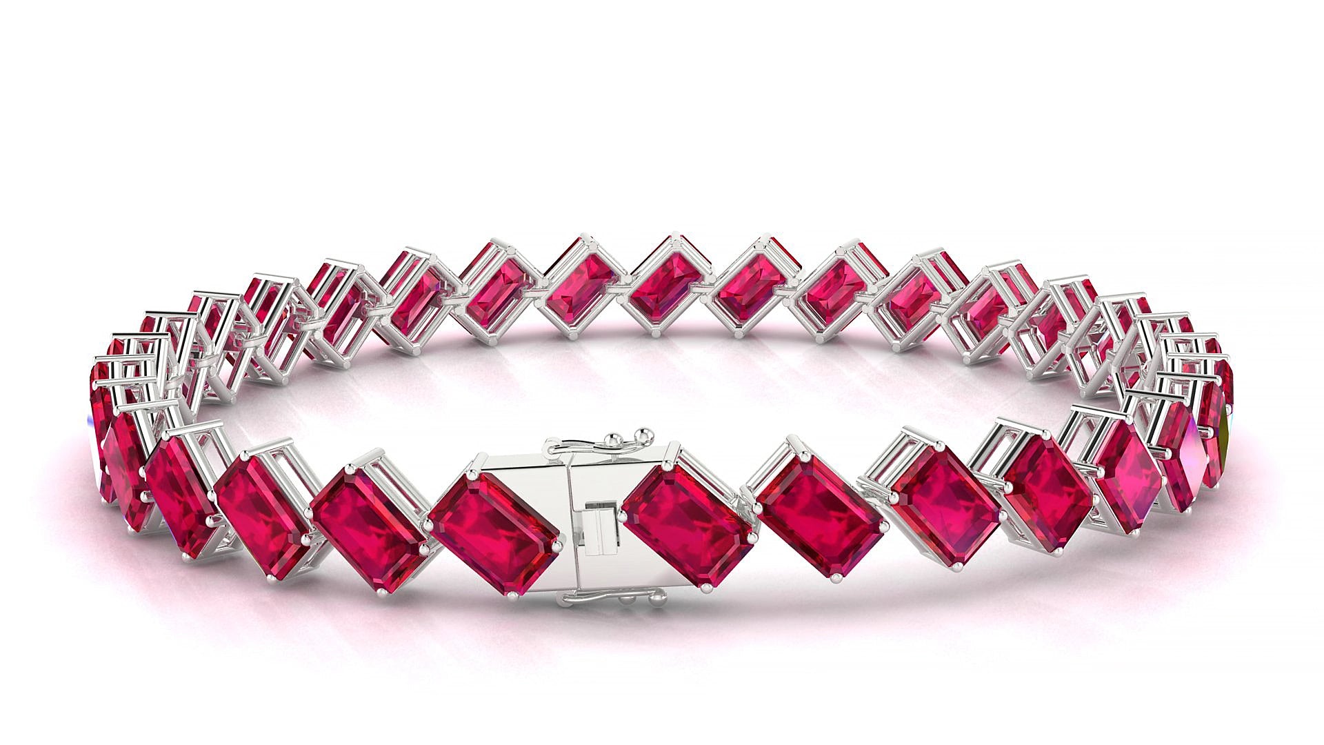 Bogotá | 18k White Gold 6 x 4 mm Emerald Natural Ruby 15 cm Tennis Bracelet