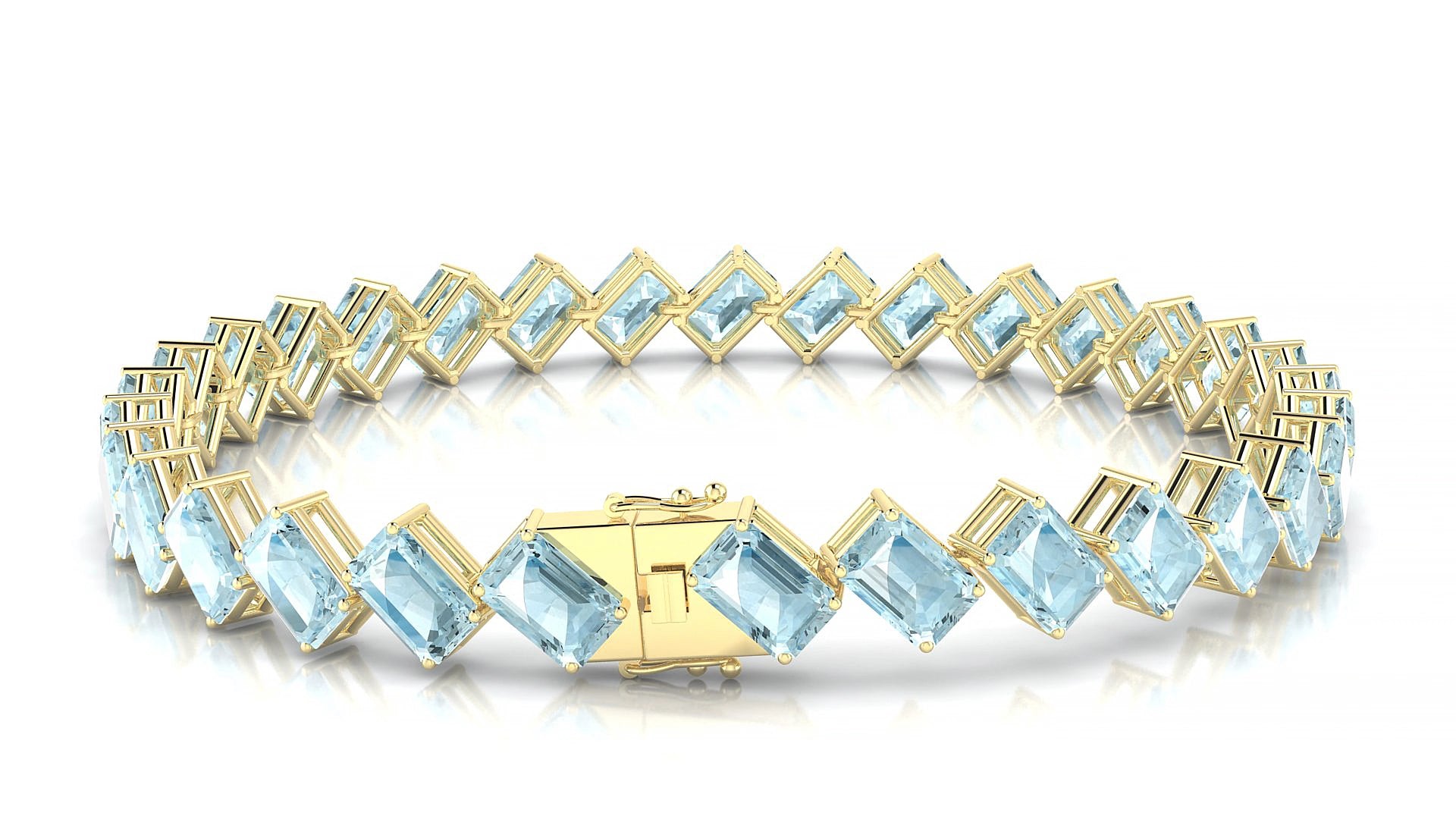 Bogotá | 18k Yellow Gold 6 x 4 mm Emerald Natural Aquamarine 15 cm Tennis Bracelet