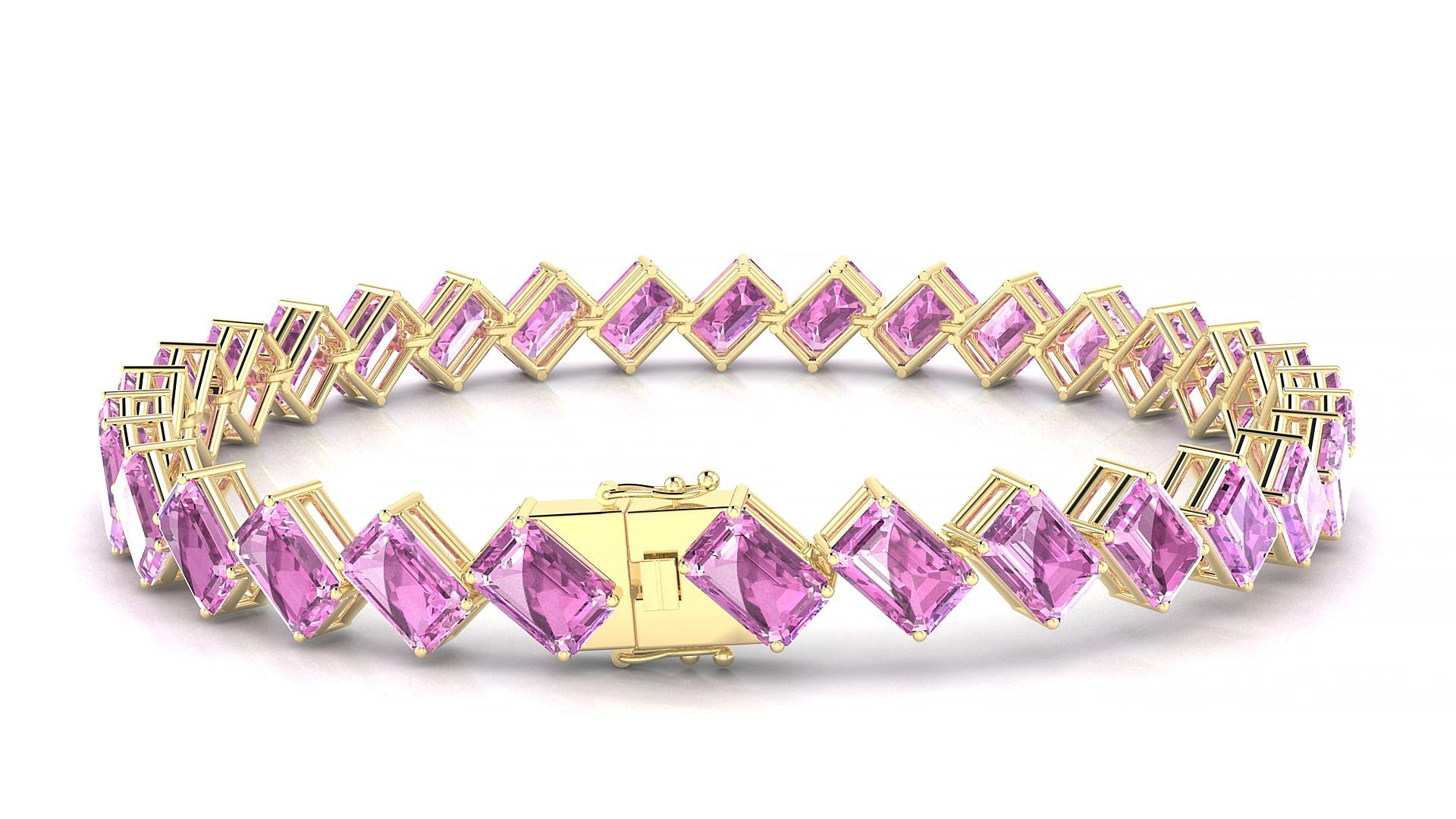 Bogotá | 18k Yellow Gold 6 x 4 mm Emerald Natural Pink Sapphire 15 cm Tennis Bracelet